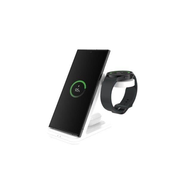 Fixed 3in1 Wireless Charging Station For Samsung - White - Handys Adapter Und Ladegeraete