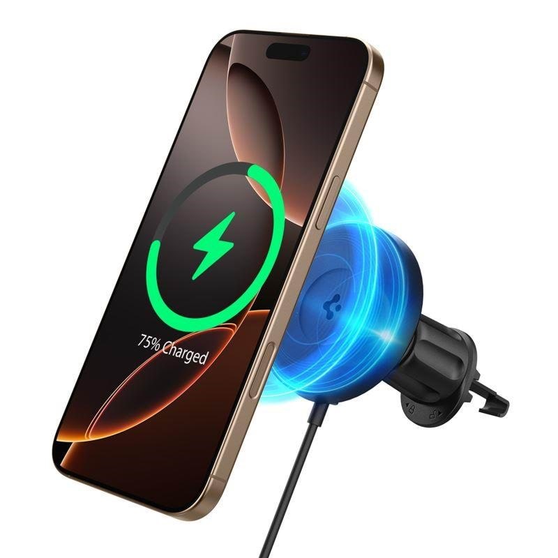 Spigen Onetap Pro 4 Magsafe Car Mount Charger - Black - Wireless / Airvent Hook - Handys Adapter Und Ladegeraete