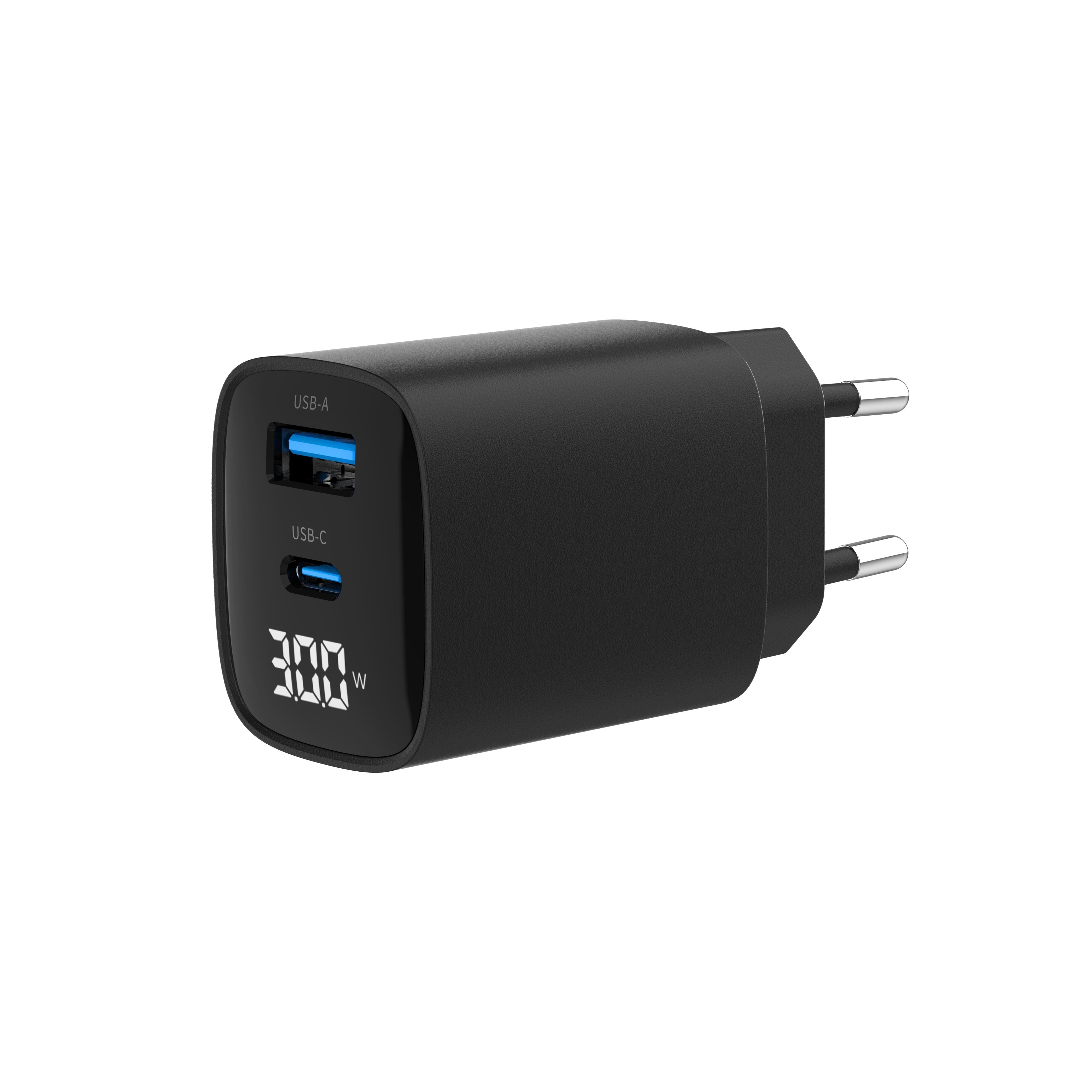 Gembird Universal Gan Usb Charger With Lcd QC 3.0 & Pod 30w 2-port - Black - Handys Adapter Und Ladegeraete Ta-uc-pdqc30lcd-bk-01