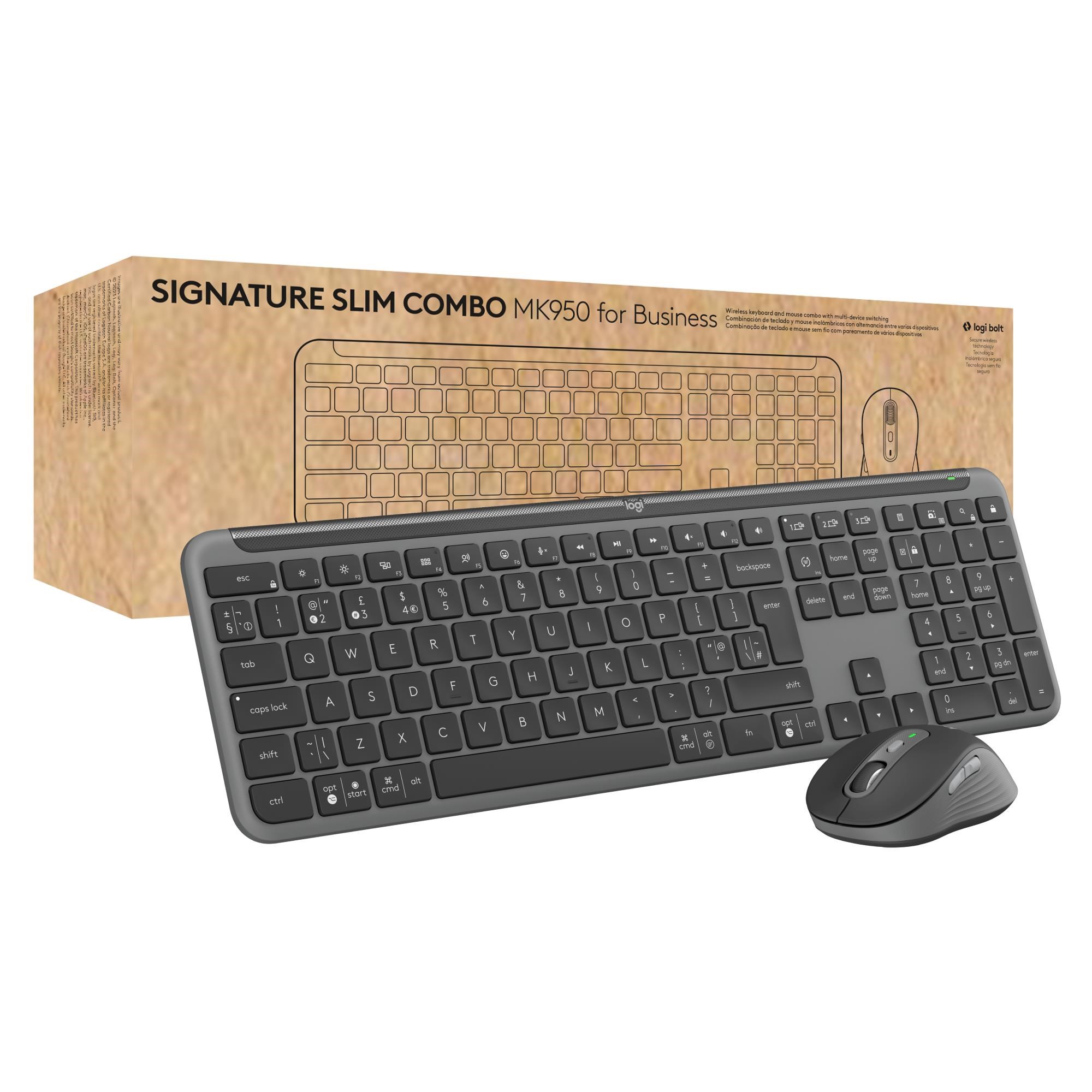 Logitech Signature Slim Combo Mk950 For Business - Tastatur & Maus Set - Full-size - Englisch (US) - Grau - Tastaturen 920-012508