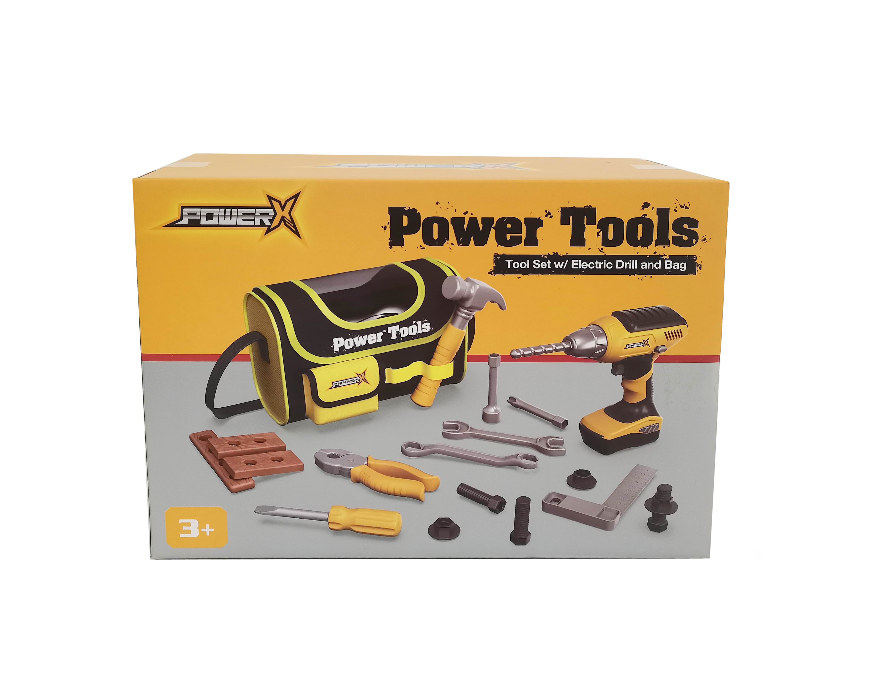Power X Storage Bag With Construction Tools & Electric Drill 21 Pcs - Rollenspiele 20358