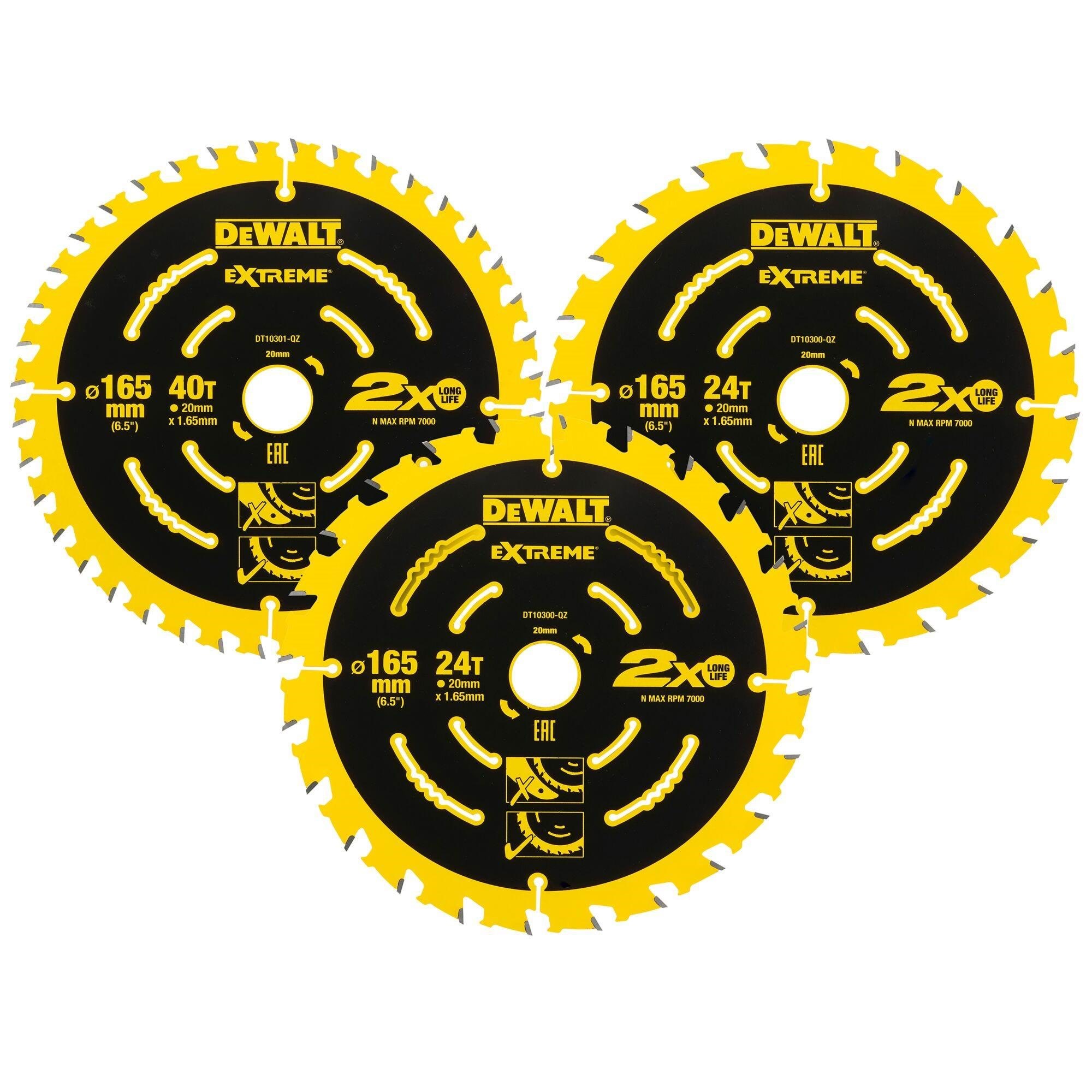 Dewalt Dt10397-qz Extreme Blade (230v) 165 x 20 3-pack Ass. - Handkreissaege