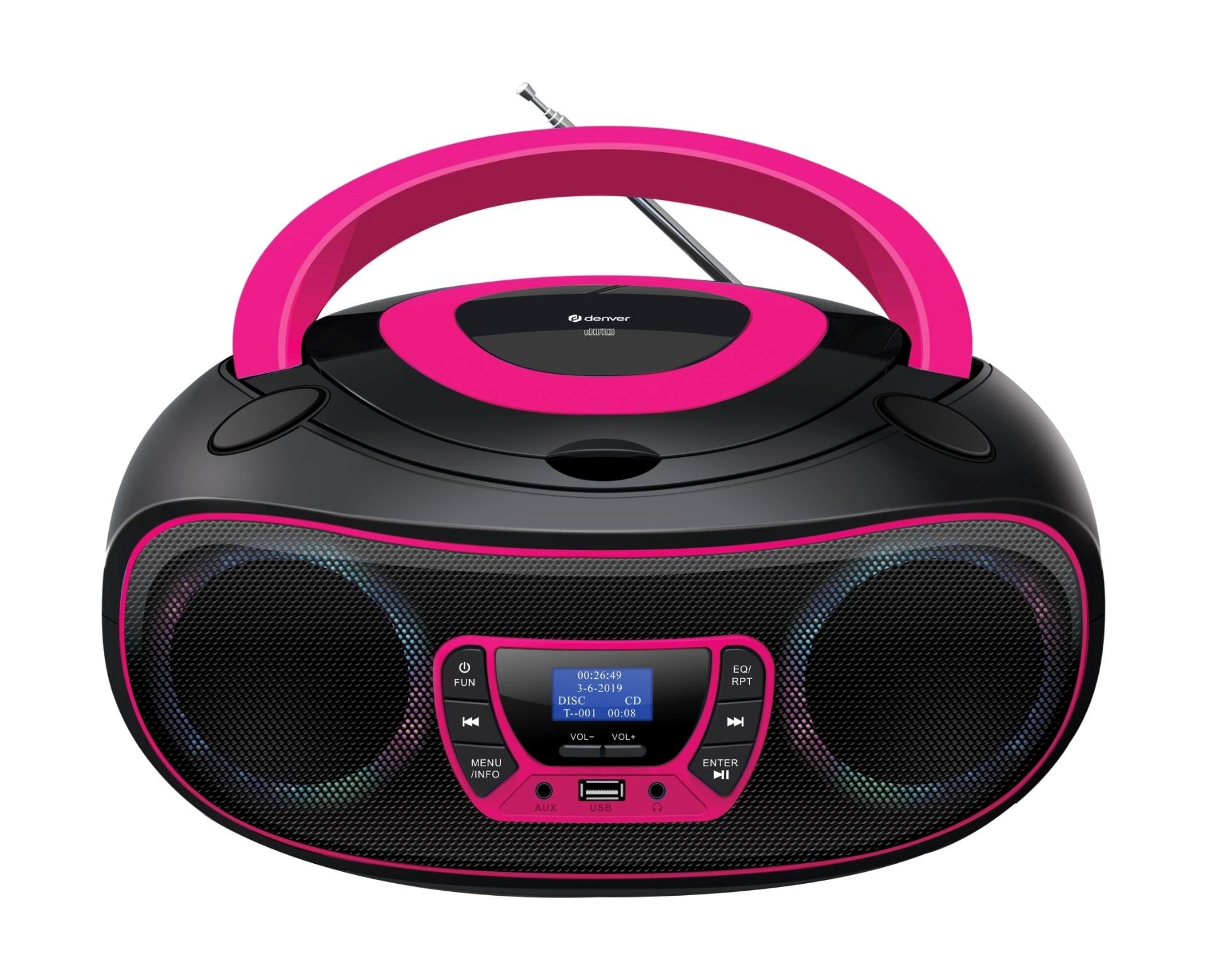 Denver Tdb-212p - Pink - Dab+ Boombox With Bluetooth & CD Player - Pink
