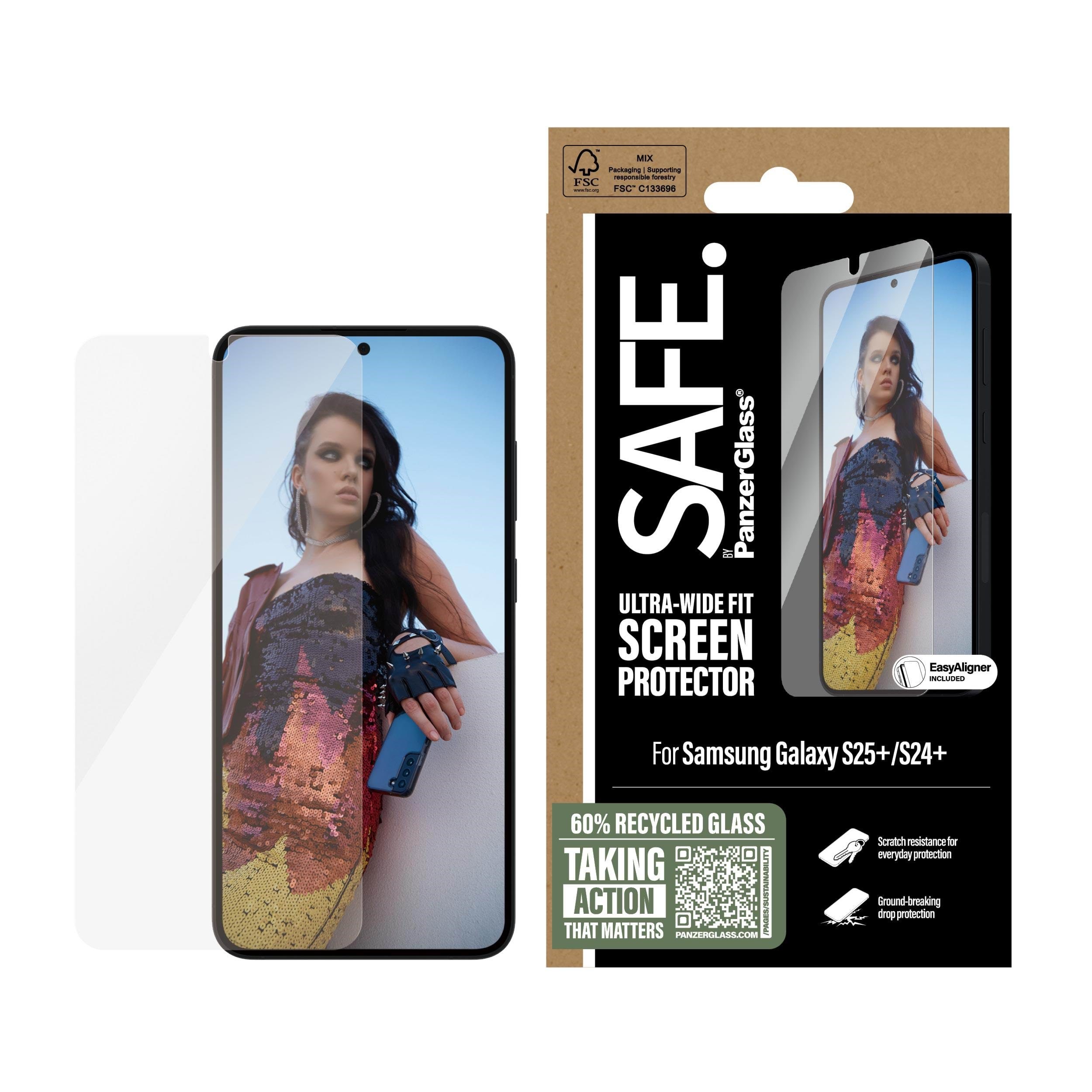 Safe by Panzerglass Screen Protector Samsung Galaxy S25+ | Ultra-wide Fit w. Aligner - Handys Schutzfolie Sarnuwfg37942