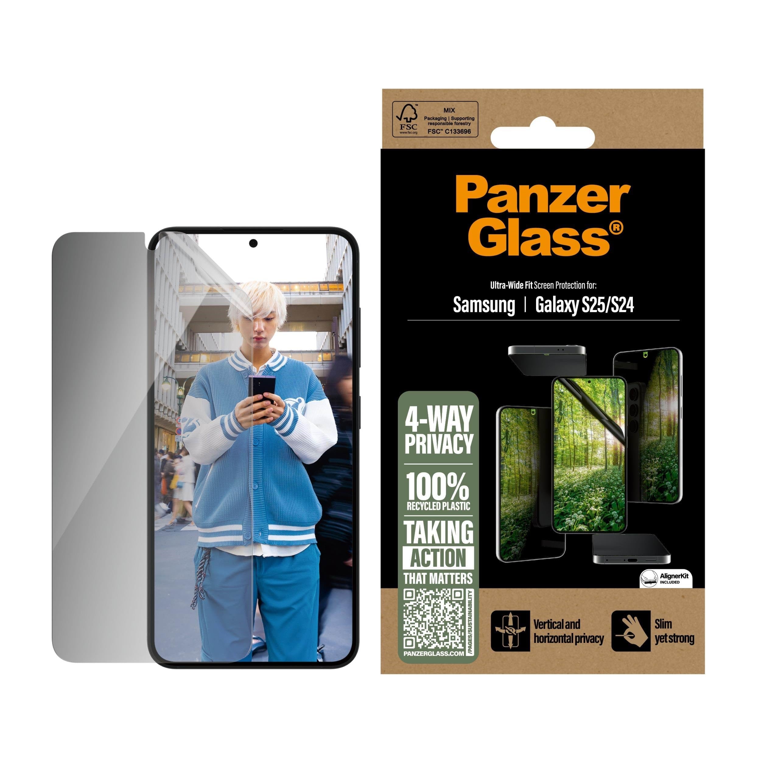 Panzerglass Eco Matrix 4-way Privacy Screen Protector Samsung Galaxy S25 | Ultra-wide Fit - Handys Schutzfolie Pgrmfpug38388