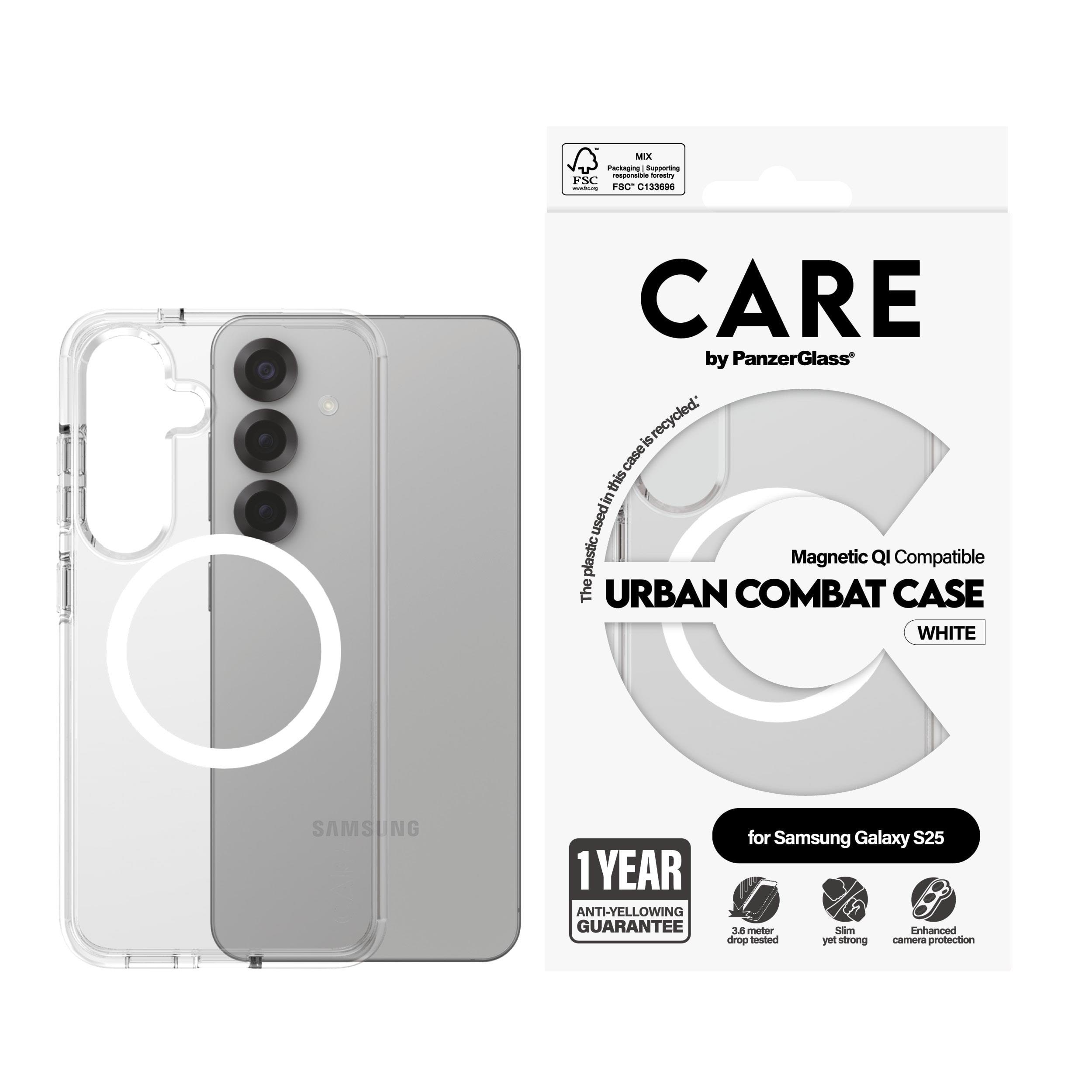 Care by Panzerglass Flagship Case Transparent Urban Combat w. White QI Compatible Samsung Galaxy S25 - Handys Cover Cases