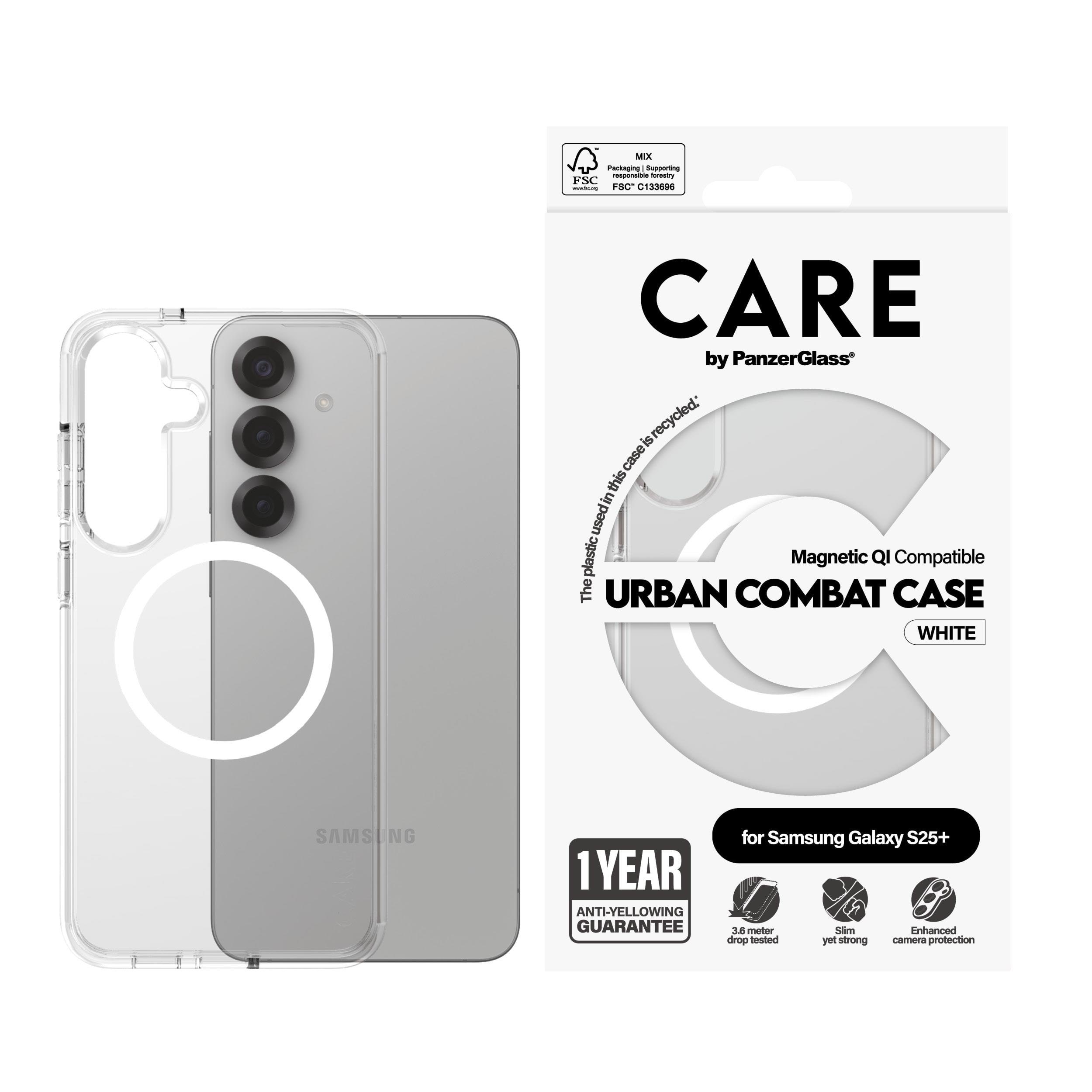 Care by Panzerglass Flagship Case Transparent Urban Combat w. White QI Compatible Samsung Galaxy S25+ - Handys Cover Cases Crrfuwqg37942