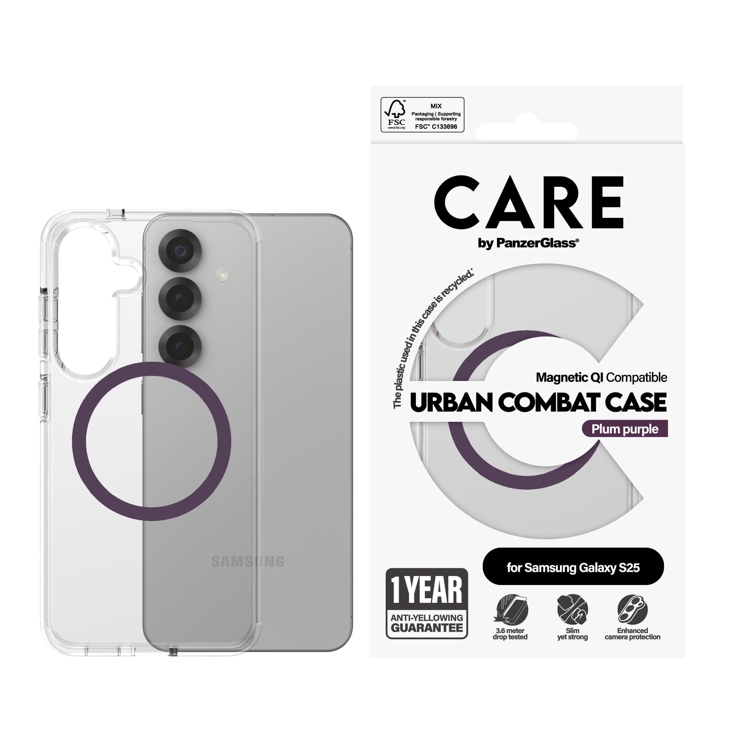 Care by Panzerglass Flagship Case Transparent Urban Combat w. Plum Purple QI Compatible Samsung Galaxy S25 - Handys Cover Cases