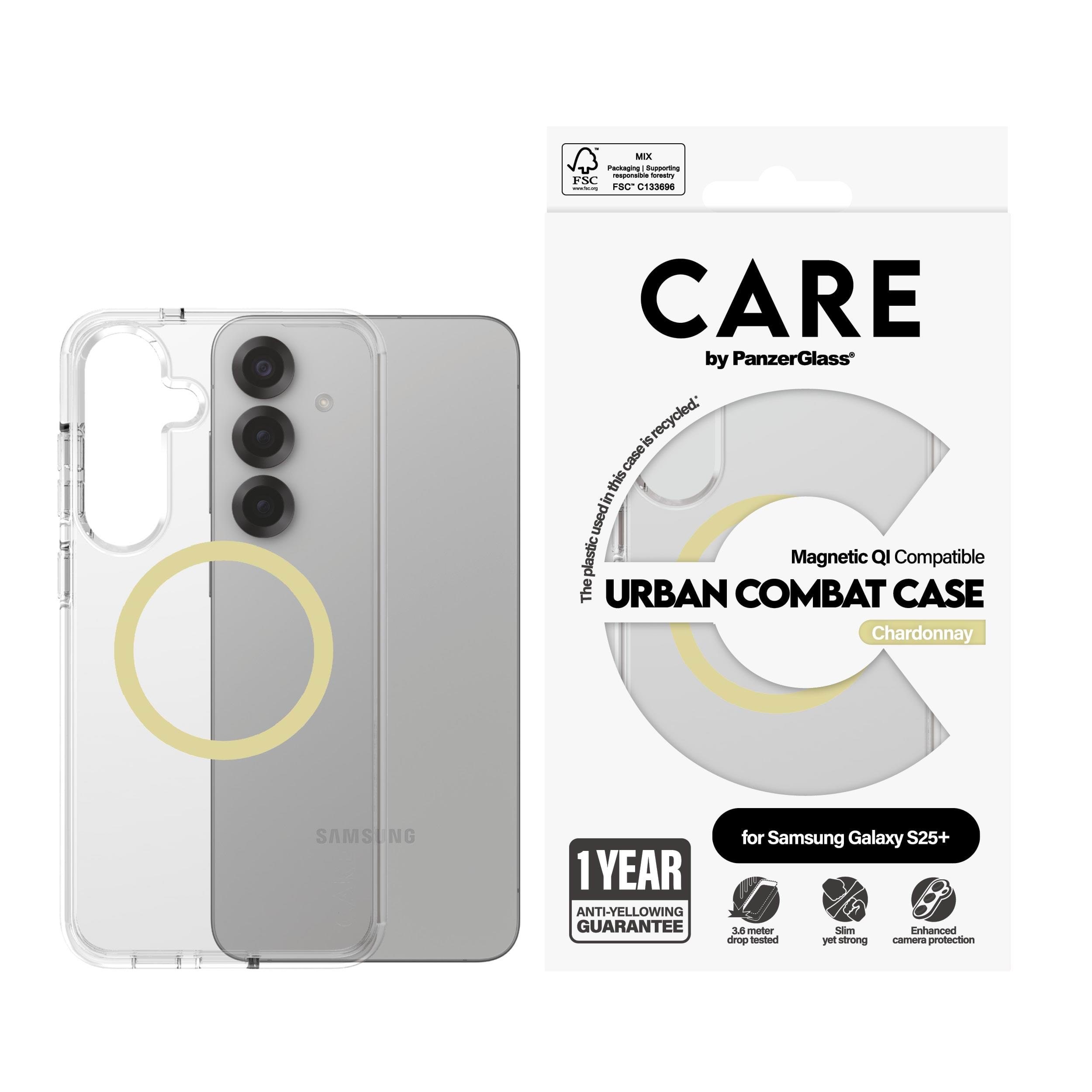 Care by Panzerglass Flagship Case Transparent Urban Combat w. Chardonnay QI Compatible Samsung Galaxy S25+ - Handys Cover Cases