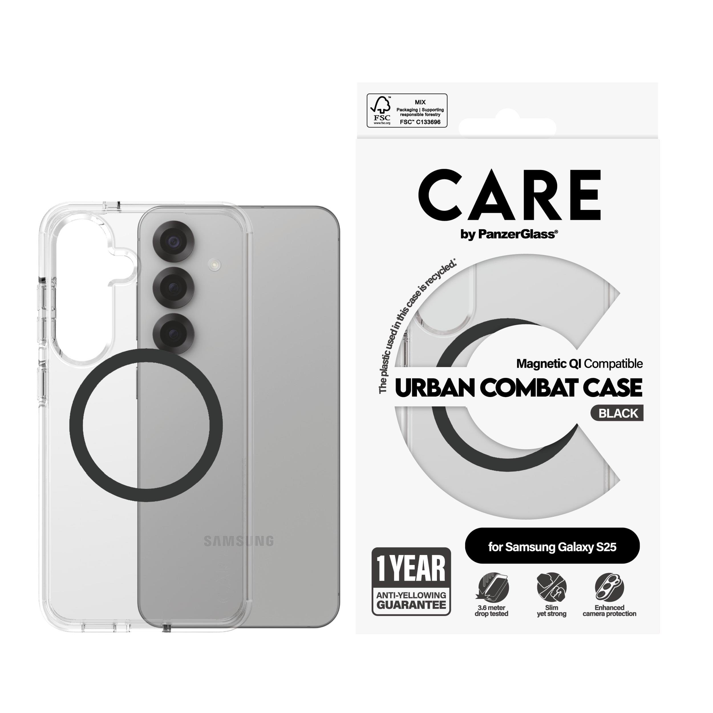 Care by Panzerglass Flagship Case Transparent Urban Combat w. Black QI Compatible Samsung Galaxy S25 - Handys Cover Cases