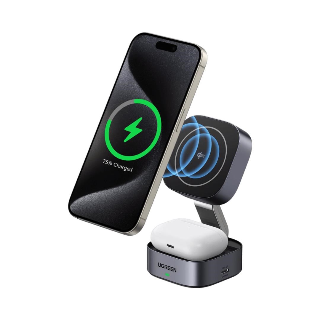 Ugreen 2-in-1 Qi2 Magnetic Foldable Charging Station (No AC Adapter) - Handys Adapter Und Ladegeraete 35316-ug