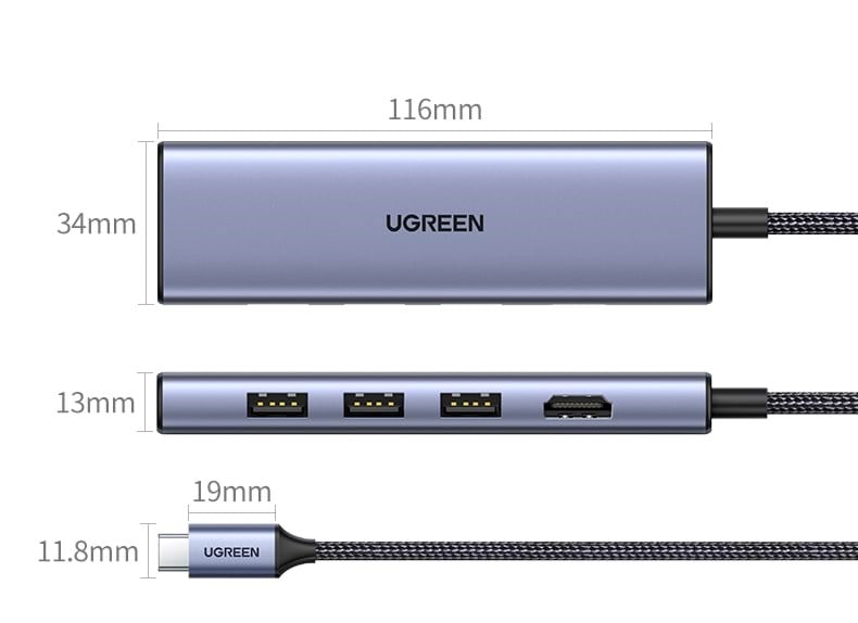Ugreen Usb-c Multifunction Adapter Usb-hubs - 3 - Silber - Usb Hubs 20956a-ug