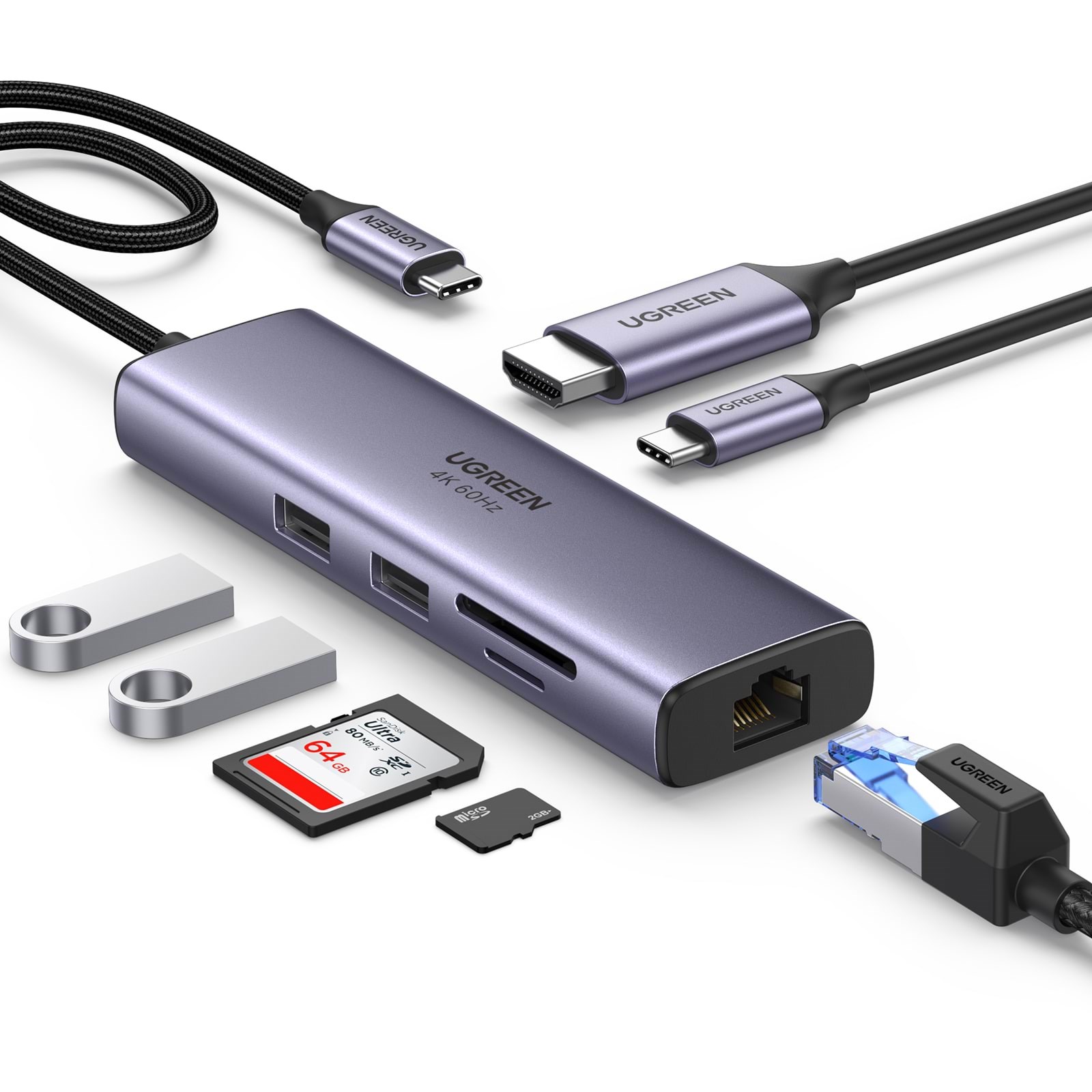 Ugreen Usb-c Multifunction Adapter With Ethernet Interface Usb-hubs - 7 - Silber - Usb Hubs