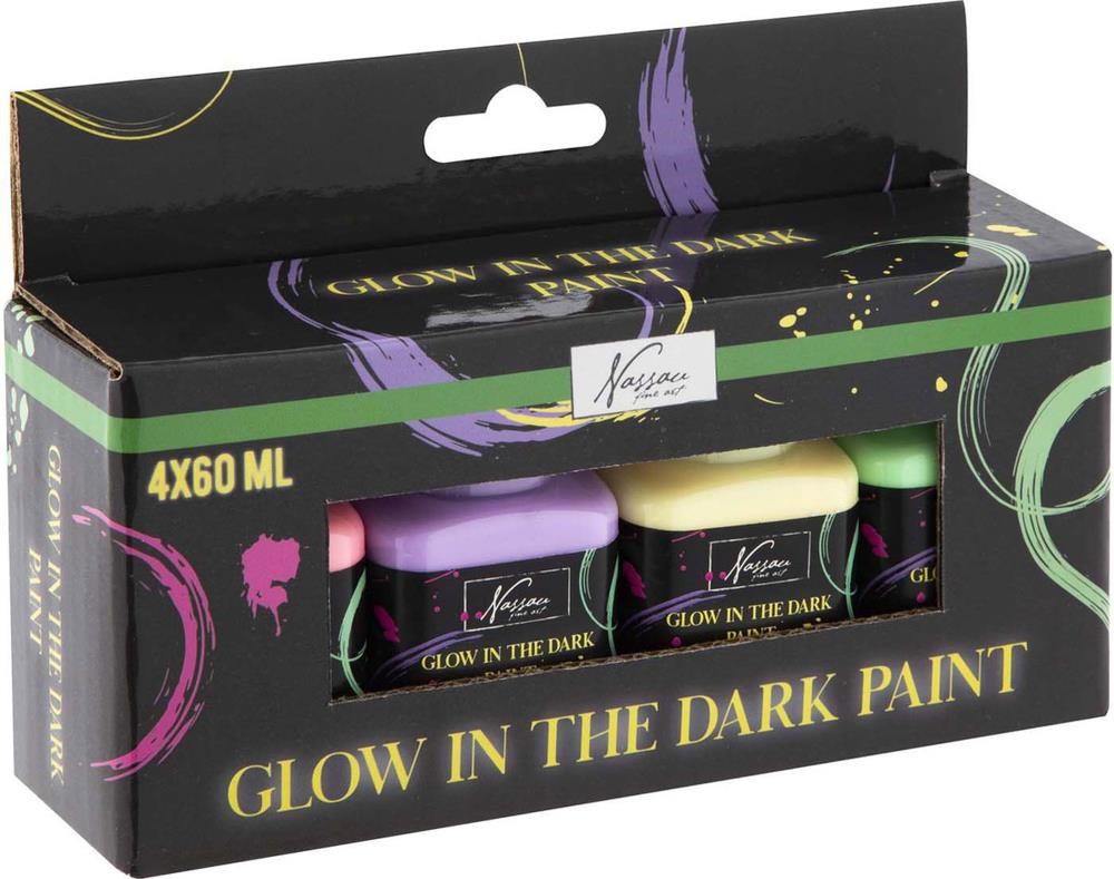 Nassau Acrylic Paint Glow In Dark 4*60ml - Kunst Handwerk Ausstattung Ar0763/ge
