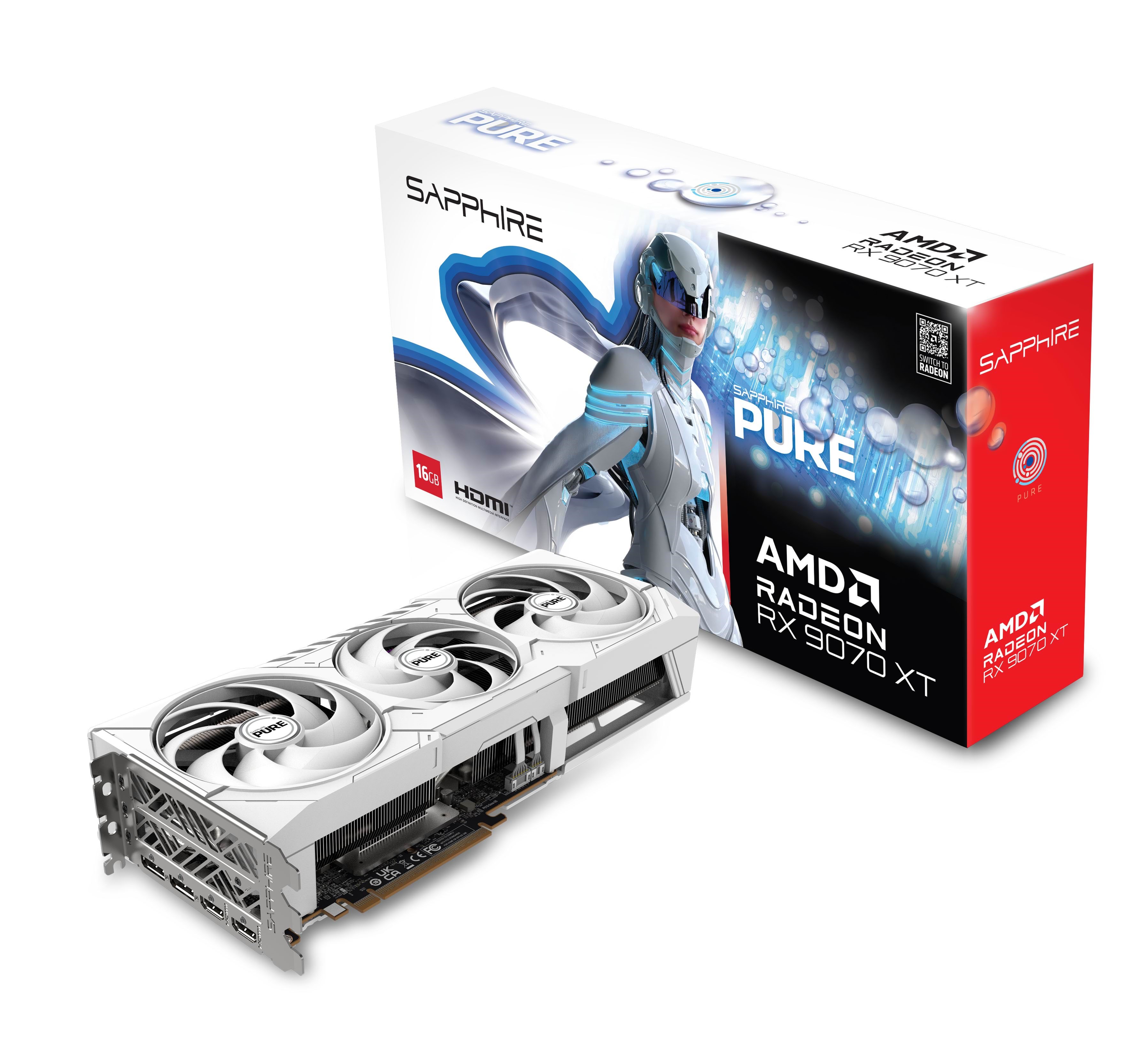 Sapphire Radeon RX 9070 XT Pure OC - 16gb Gddr6 Ram - Grafikkarte Weiß 11348-02-20g