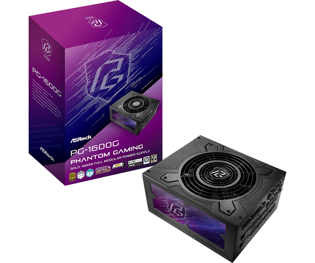 Asrock Pg-1600g Netzteile - 1600 Watt - 135 mm - Atx 3.1 - 80 Plus Gold Zertifiziert Schwarz 90-uxp160-gfeaab