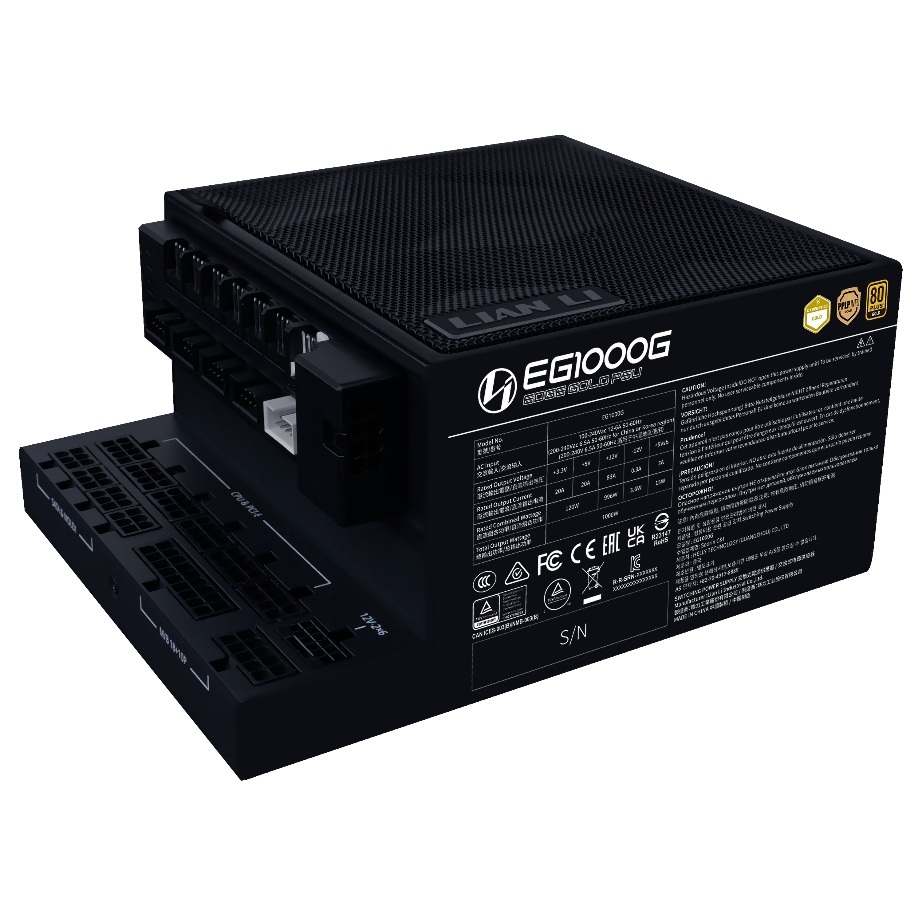 Lian Li Edge Gold 1000w Black (With Usb Hub) Netzteile - 1000 Watt - 120 mm - Atx 3.1 - 80 Plus Gold Zertifiziert Schwarz G9p.Eg1000g.Bh00.EU