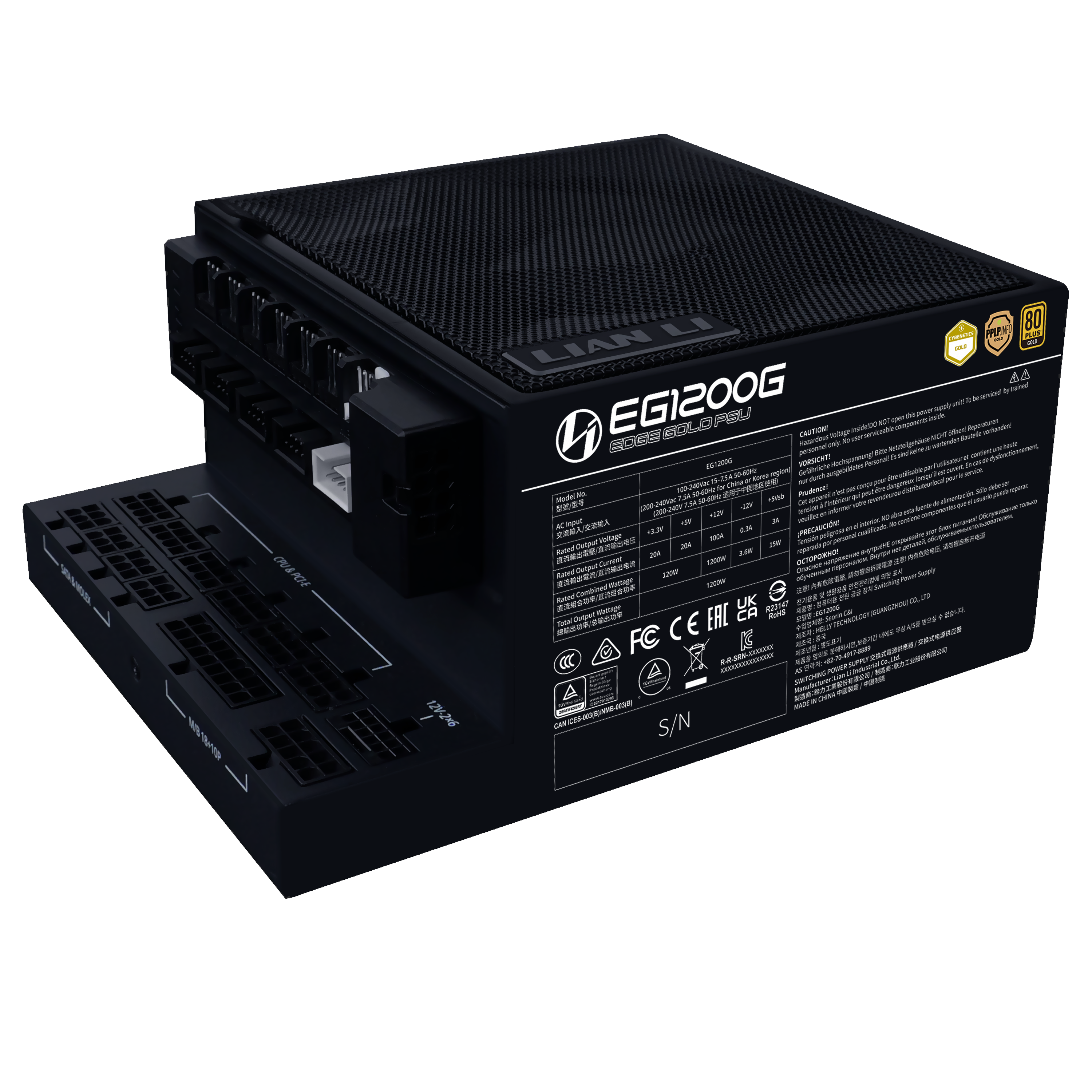 Lian Li Edge Gold 1200w Black Netzteile - 1200 Watt - 120 mm - Atx 3.1 - 80 Plus Gold Zertifiziert Schwarz G9p.Eg1200g.Bh00.EU
