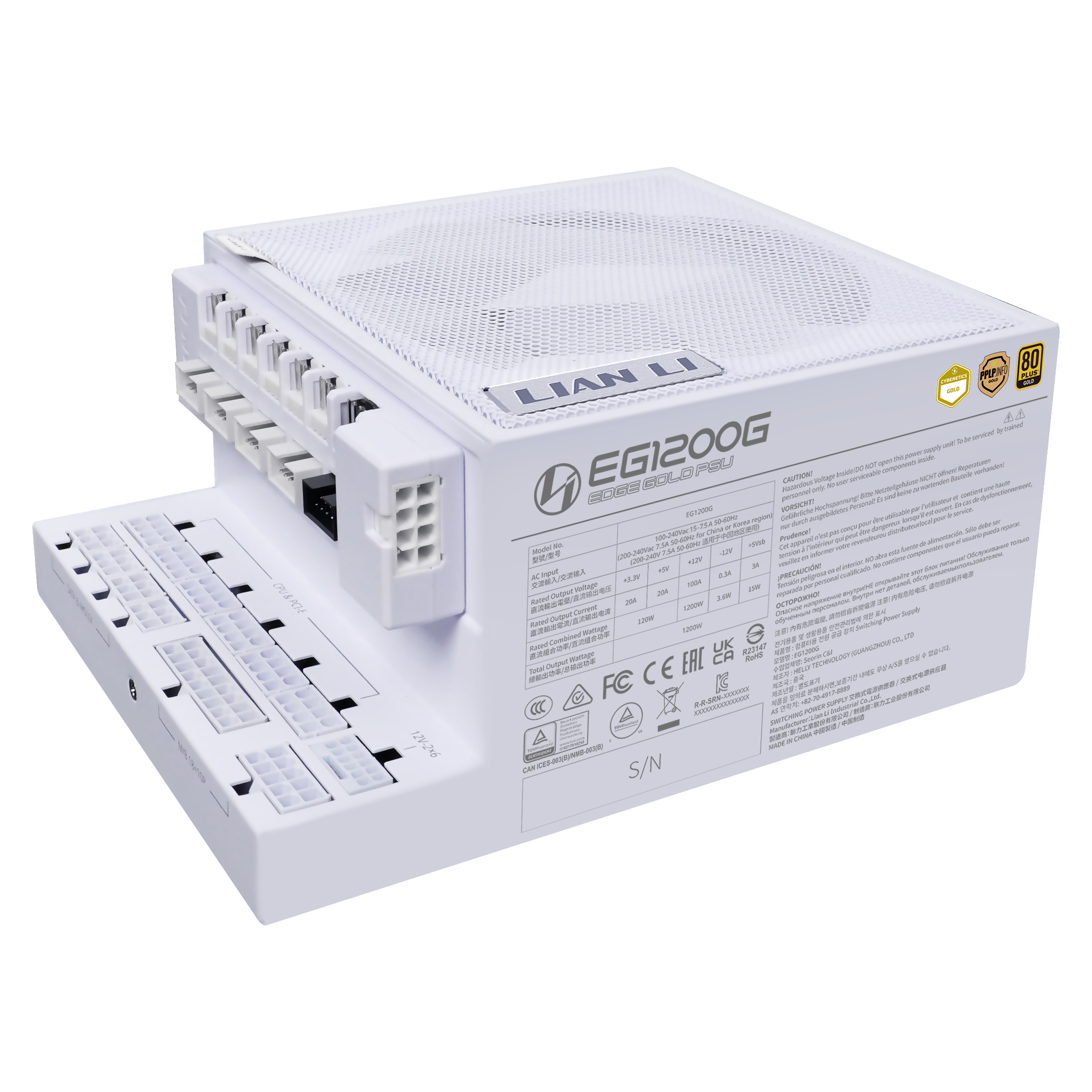 Lian Li Edge Gold 1200w White Netzteile - 1200 Watt - 120 mm - Atx 3.1 - 80 Plus Gold Zertifiziert