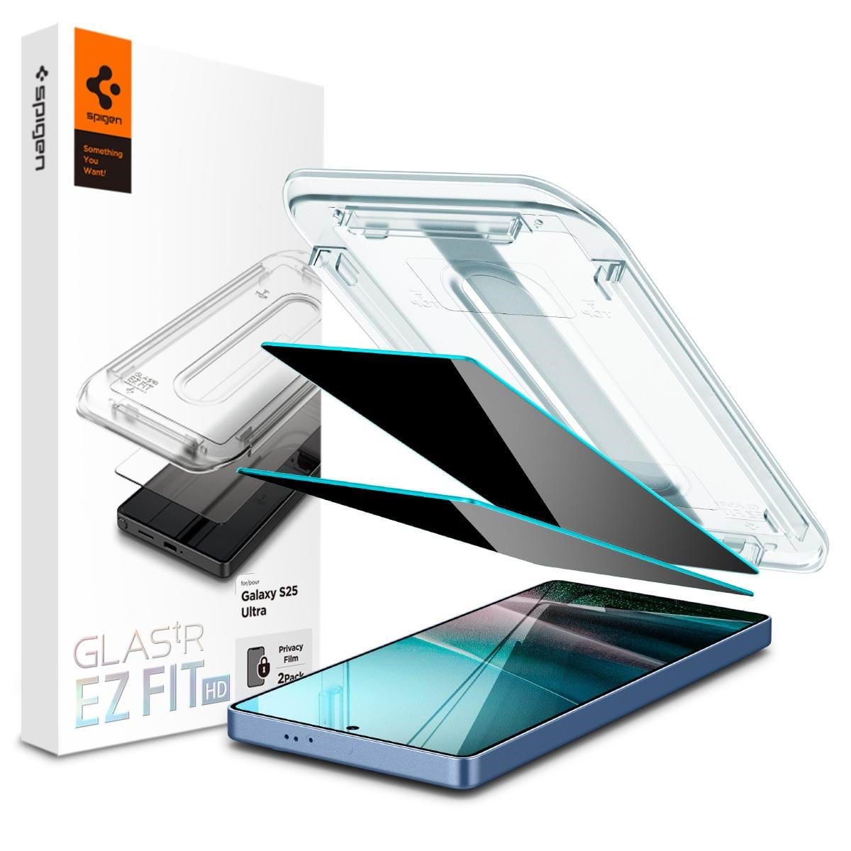 Spigen Glass tR EZ Fit HD (Privacy) 2 Pack - Samsung Galaxy S25 Ultra - Handys Schutzfolie