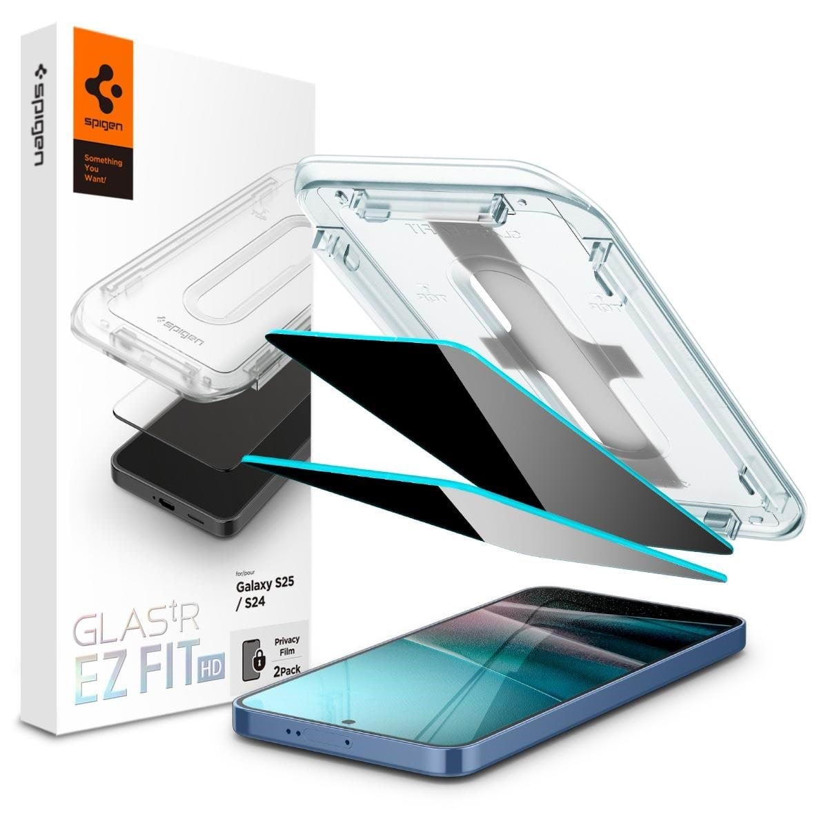 Spigen Glass tR EZ Fit HD (Privacy) 2 Pack - Samsung Galaxy S25/s24 - Handys Schutzfolie Agl09308