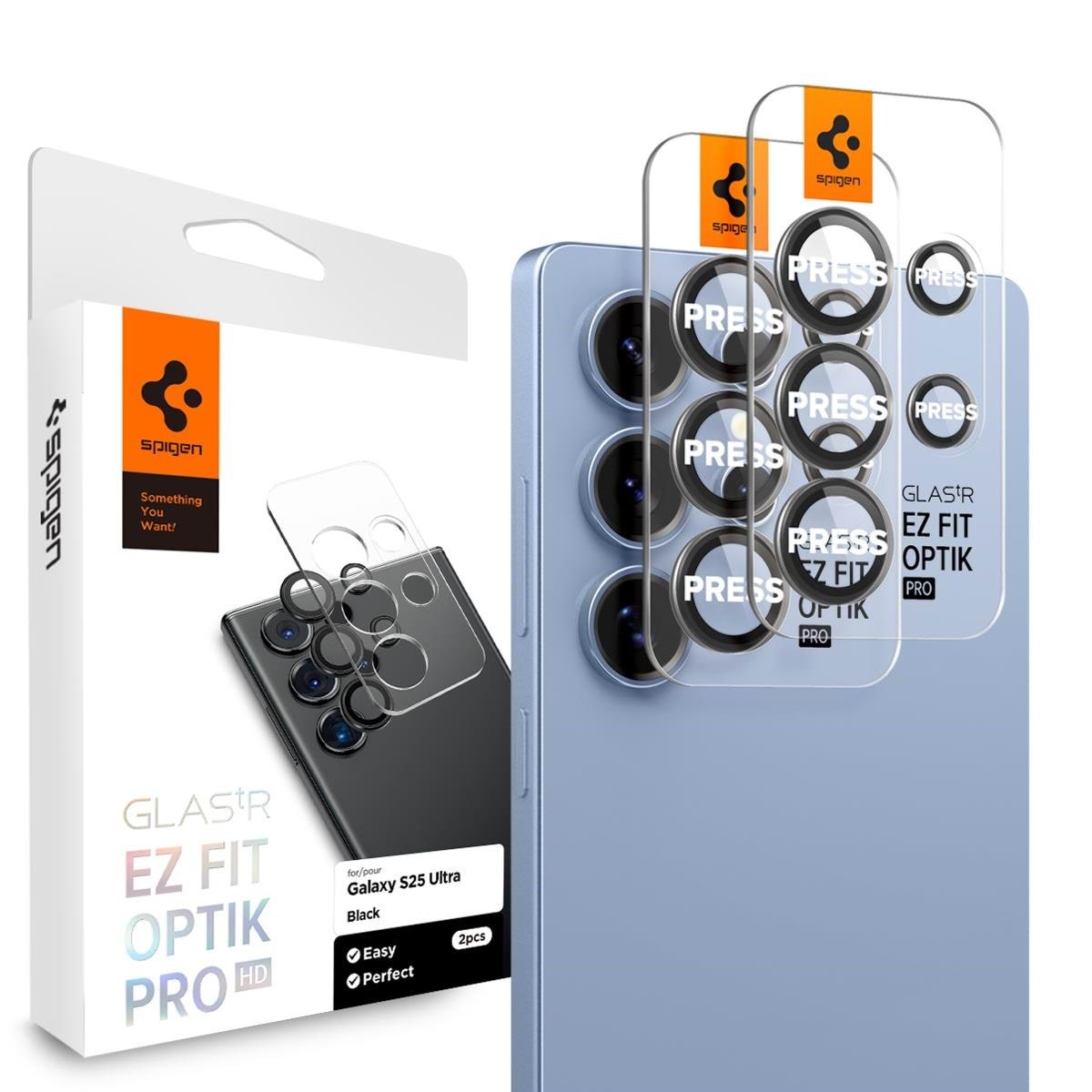 Spigen Glass tR EZ Fit Optik Pro HD 2 Pack - Black - Samsung Galaxy S25 Ultra - Handys Schutzfolie