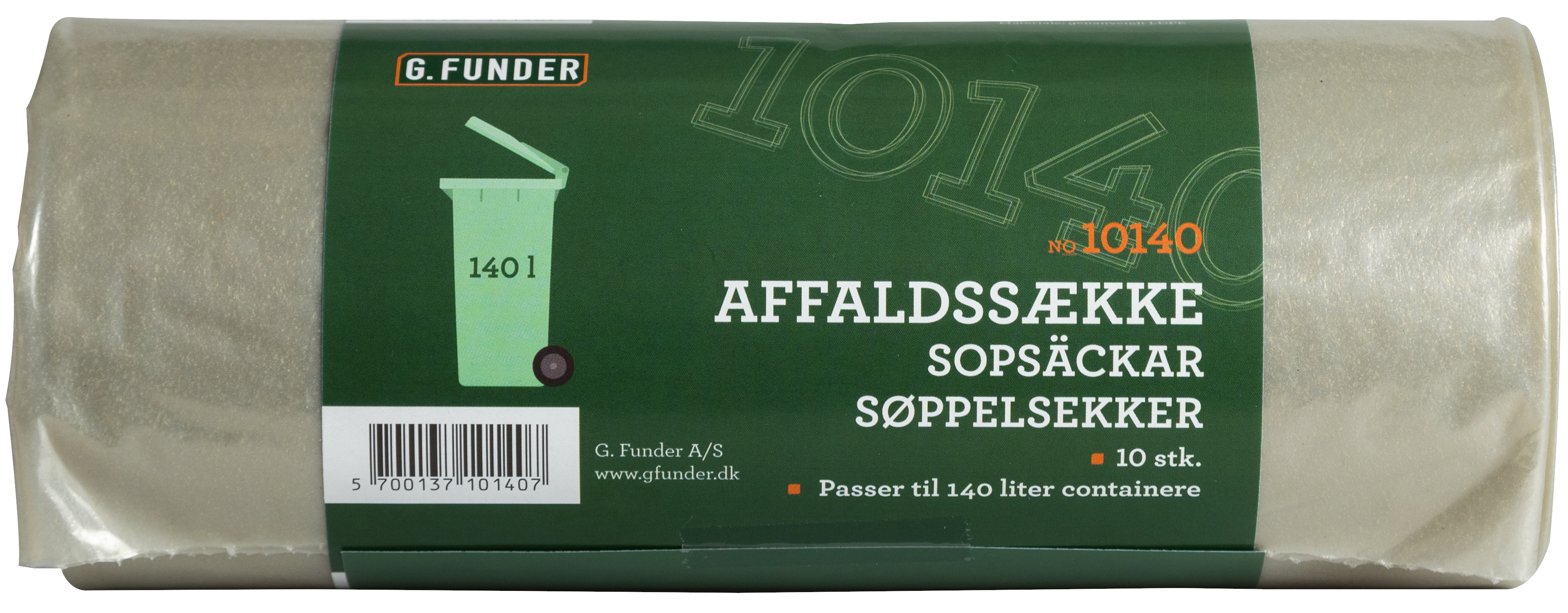 G.Funder Container Garbage Bags For 140 Liter Container Clear Plastic 10 Bags Per Roll - Standard Quality - Reinigung 5701137101404