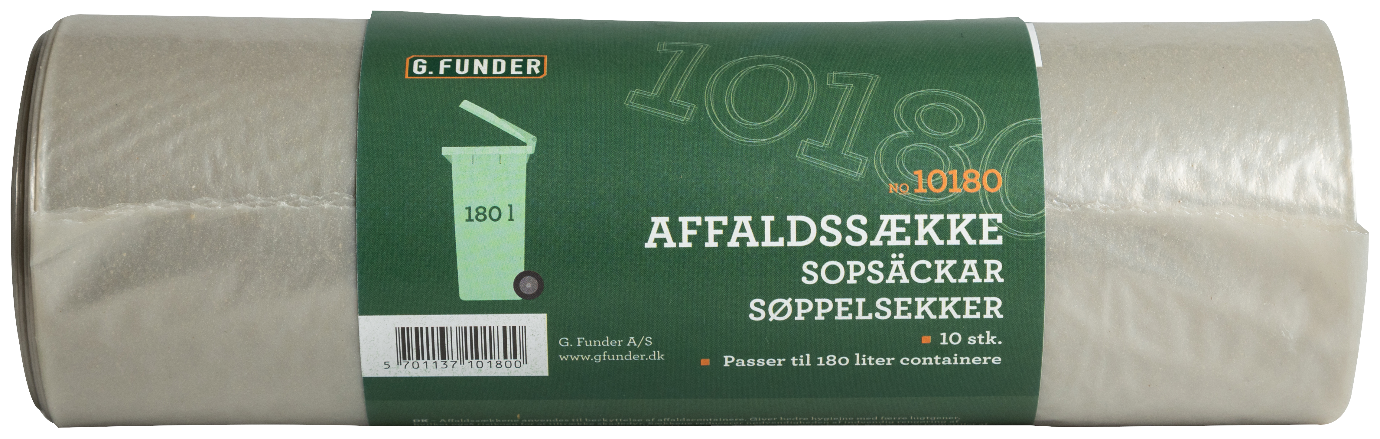 G.Funder Container Garbage Bags For 180 Liter Container Clear Plastic 10 Bags Per Roll - Standard Quality - Reinigung