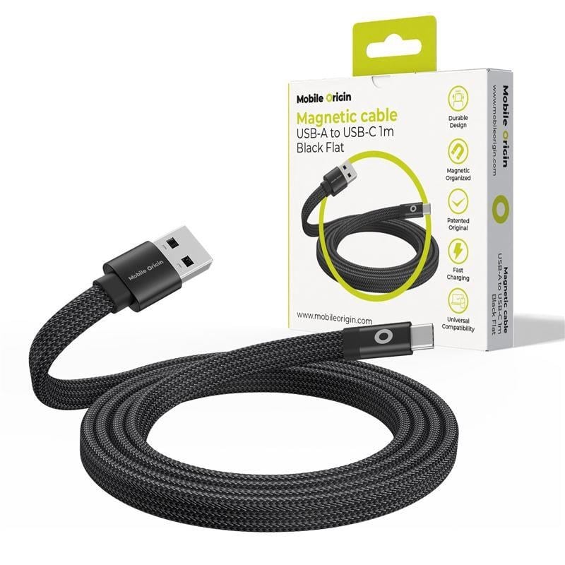 Mobile Origin Magnetic Flat Patented Original Cable Usb-a to Usb-c 1m - Black - Usb Kabel Schwarz Mcf-usba-1m-blk