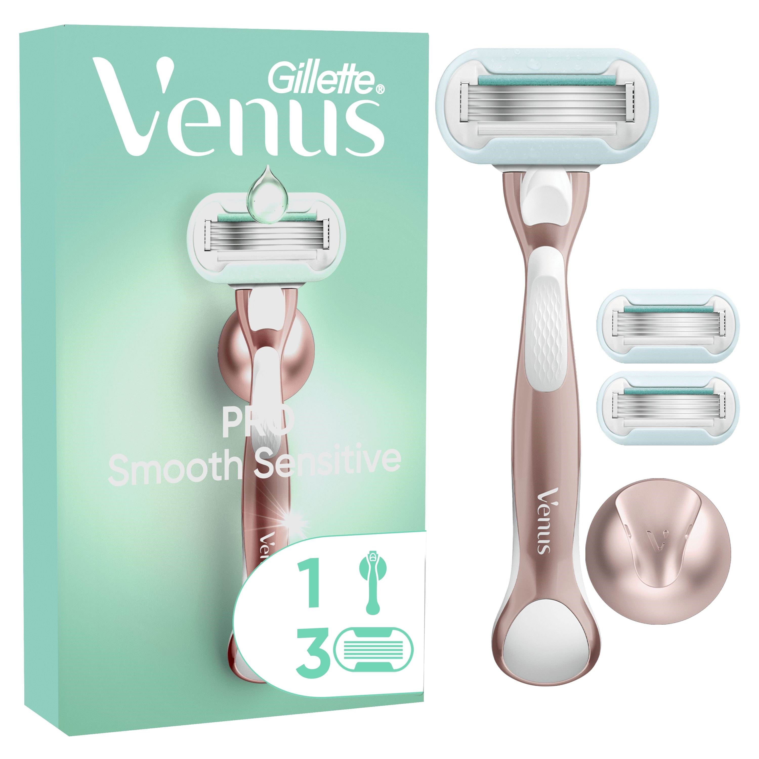 Gillette-venus Pro Smooth Sensitive Handle + 3 Refills + Hook - Rasierausstattung