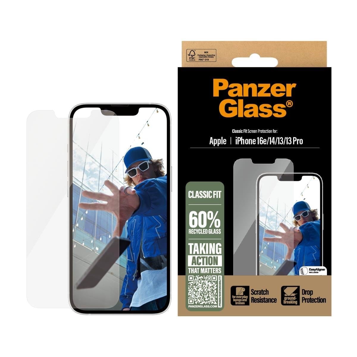 Panzerglass Screen Protector Iphone 17e | 16e | 14 | 13 | 13 Pro | Classic Fit w. Easyaligner - Handys Schutzfolie