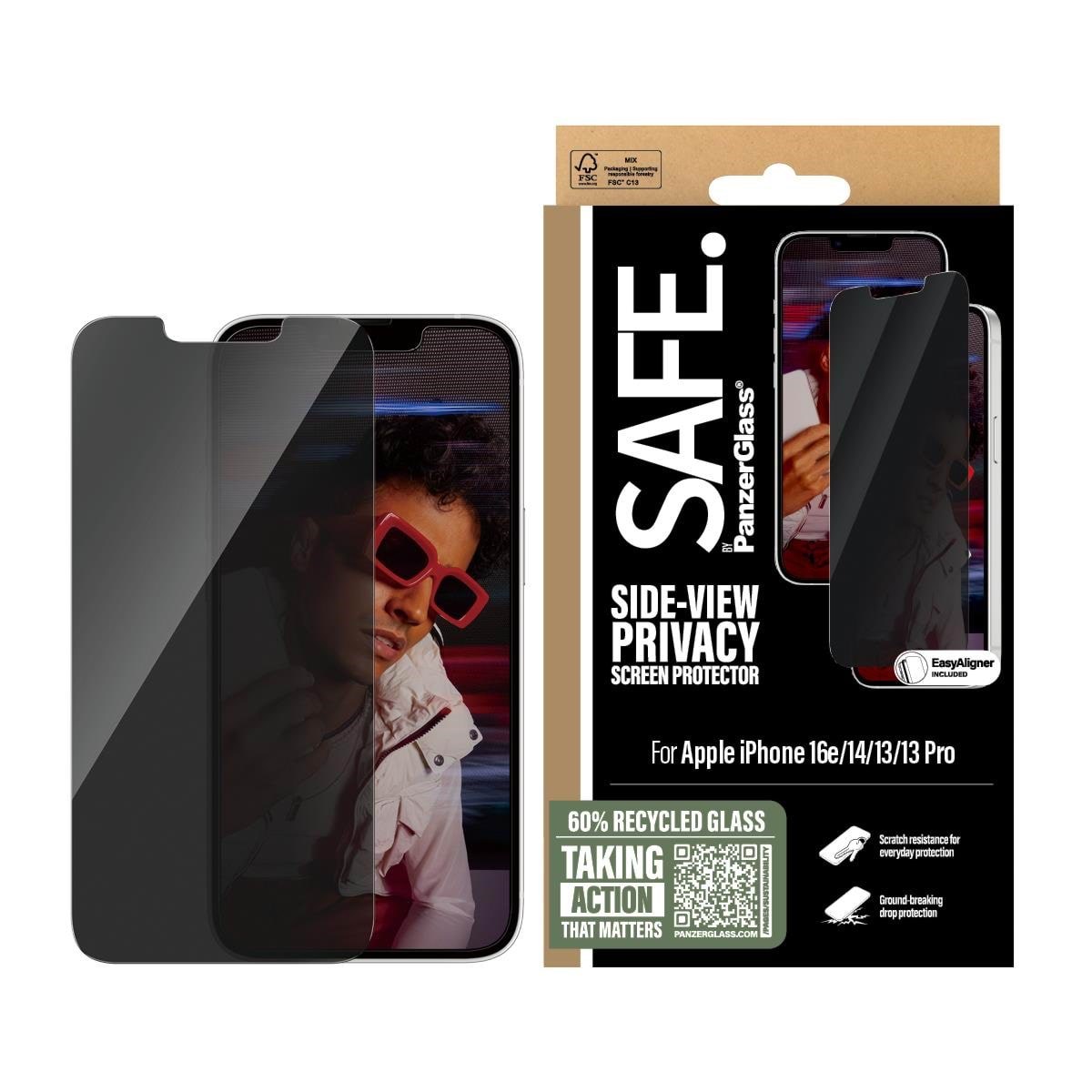 Safe by Panzerglass Privacy Screen Protector Iphone 17e | 16e | 14 | 13 | 13 Pro | Ultra-wide Fit w. Easyaligner - Handys Schutzfolie