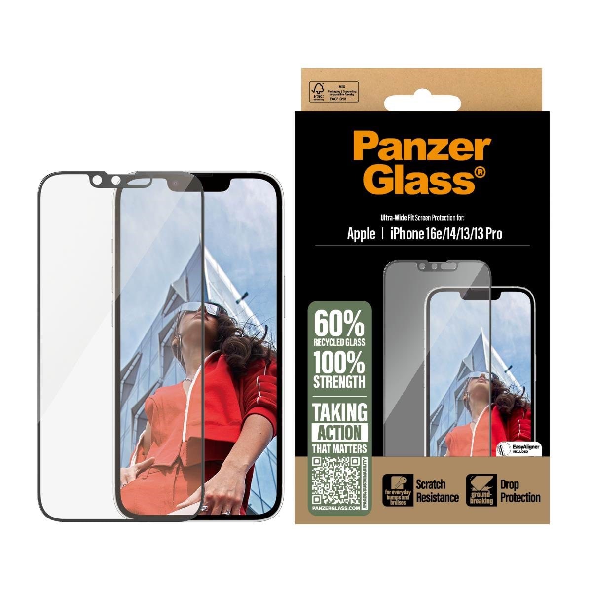 Panzerglass Screen Protector Iphone 17e | 16e | 14 | 13 | 13 Pro | Ultra-wide Fit w. Easyaligner - Handys Schutzfolie