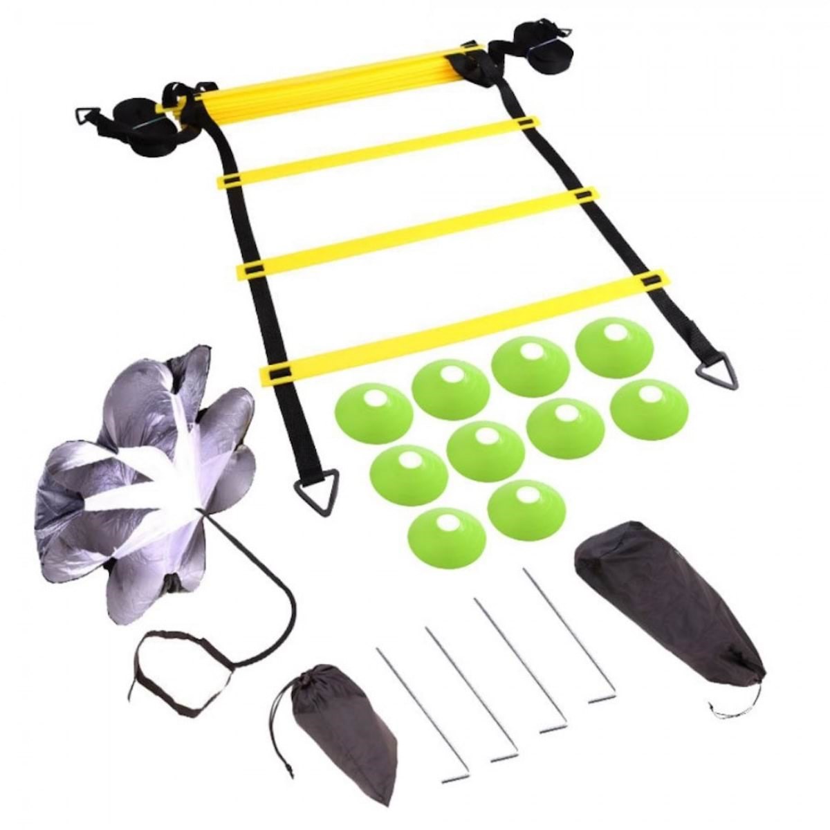 Pro Fußball Agility Trainingsset: Hütchen - Fallschirm - Koordinationsleiter - Gadget 10126