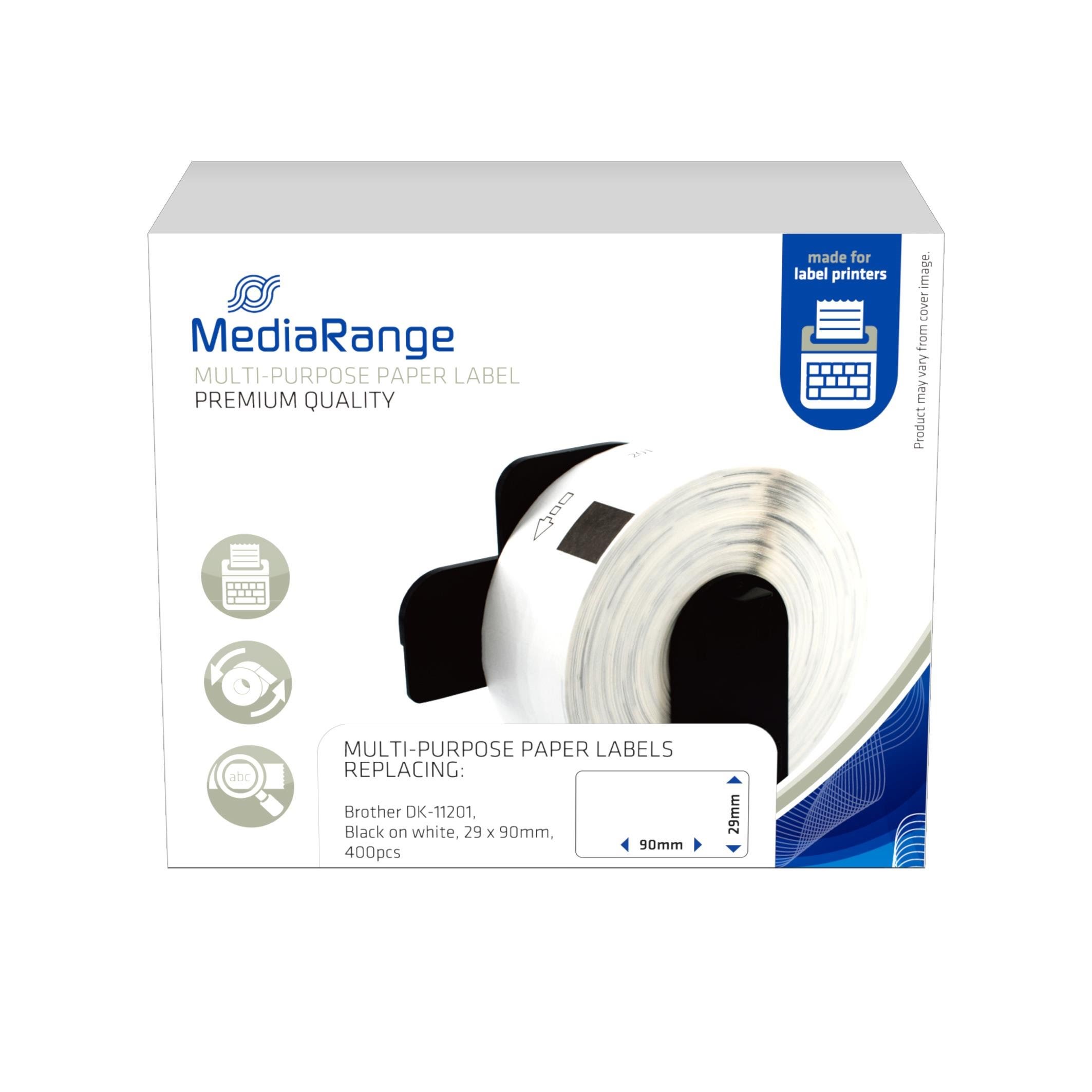 Mediarange - Labels - 400 Label(s) - 29 x 90 mm (Alternative For: Brother Dk-11201) - Papier Fotopapier Und Etiketten