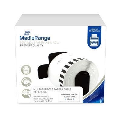 Mediarange - Labels - 1 Roll(s) - Roll (6.2 cm x 30.48 m) (Alternative For: Brother Dk-22205) - Papier Fotopapier Und Etiketten Mrbdk22205