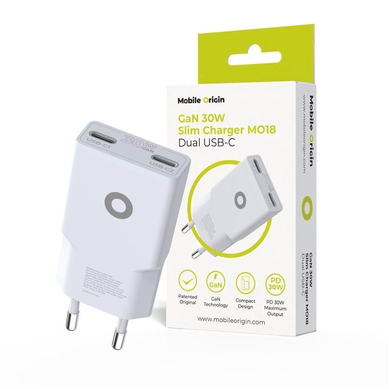 Mobile Origin Gan 30w Slim Charger Tüv - Mo18 - Dual Usb-c - Handys Adapter Und Ladegeraete Mo-gan30w-mo18