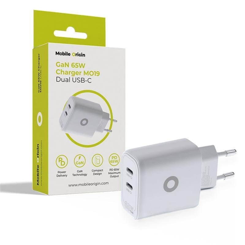 Mobile Origin Gan 65w Charger Tüv - Mo19 - Dual Usb-c - Handys Adapter Und Ladegeraete