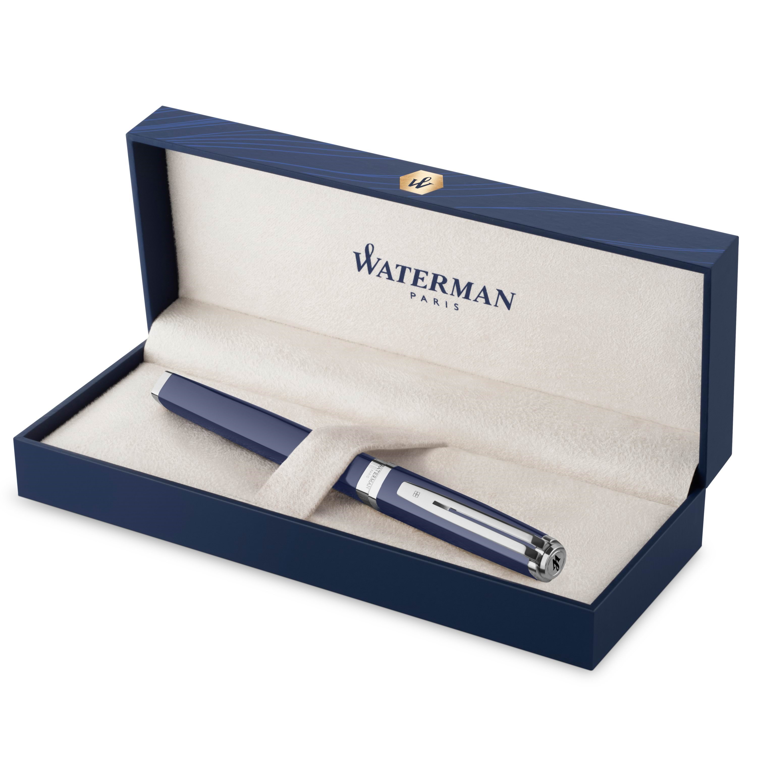 Waterman Exception Fountain Pen Blue Lacquer With Palladium Trim 18k Gold Medium Nib Blue Ink Gift Box - Utensilien Zum Schreiben Und Zeichnen 2214313