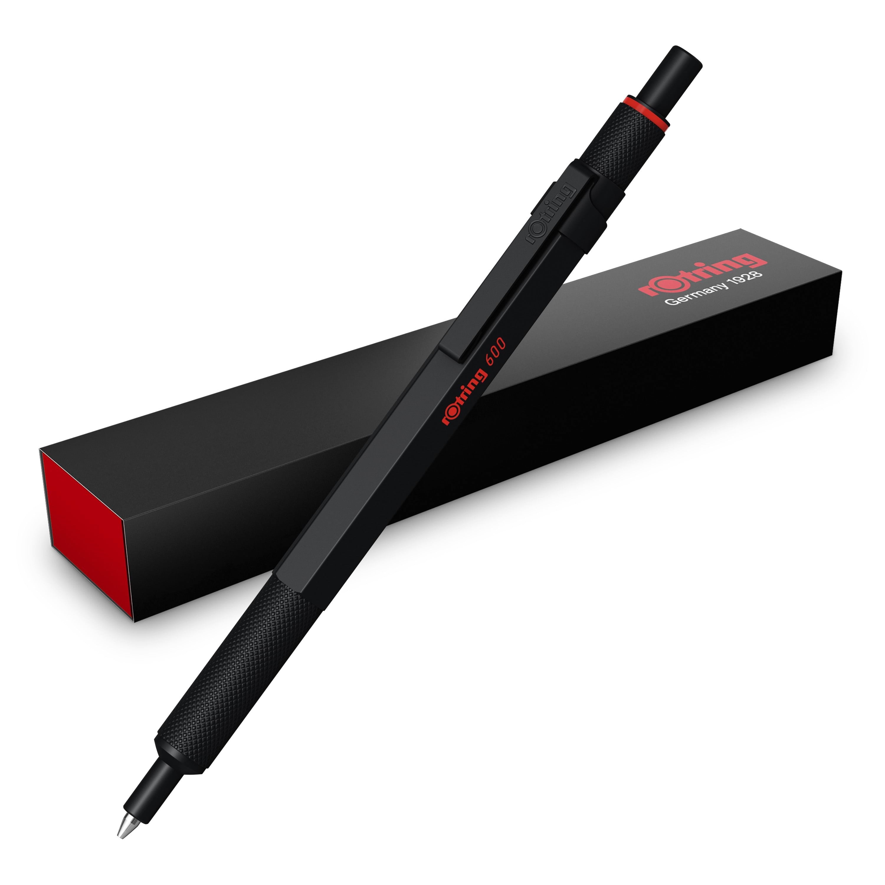 Rotring 600 Gel Pen | 0.55 mm | Black Ink | Black Metal Body Pen | Non-slip Knurled Grip & Hexagonal Barrel | Refillable - Utensilien Zum Schreiben 