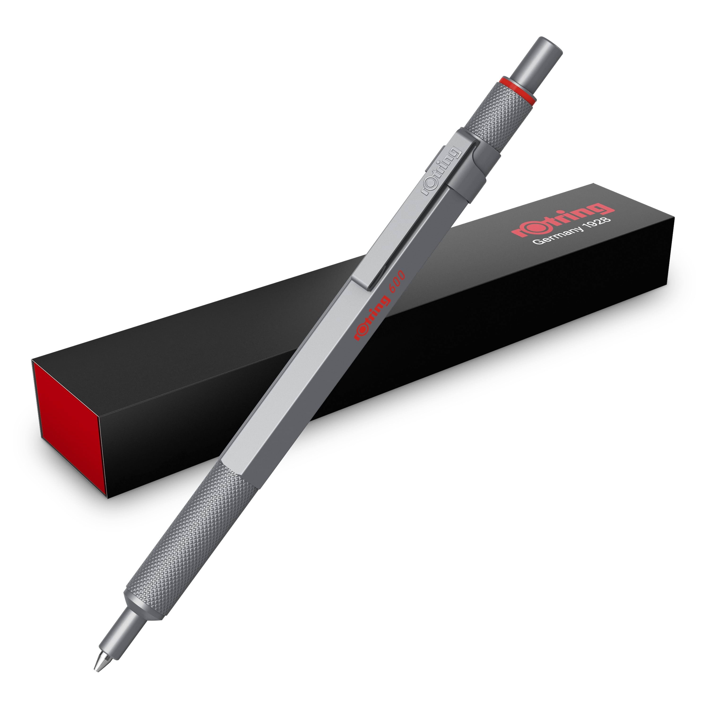 Rotring 600 Gel Pen | 0.55 mm | Black Ink | Silver Metal Body Pen | Non-slip Knurled Grip & Hexagonal Barrel | Refillable - Utensilien Zum Schreiben 
