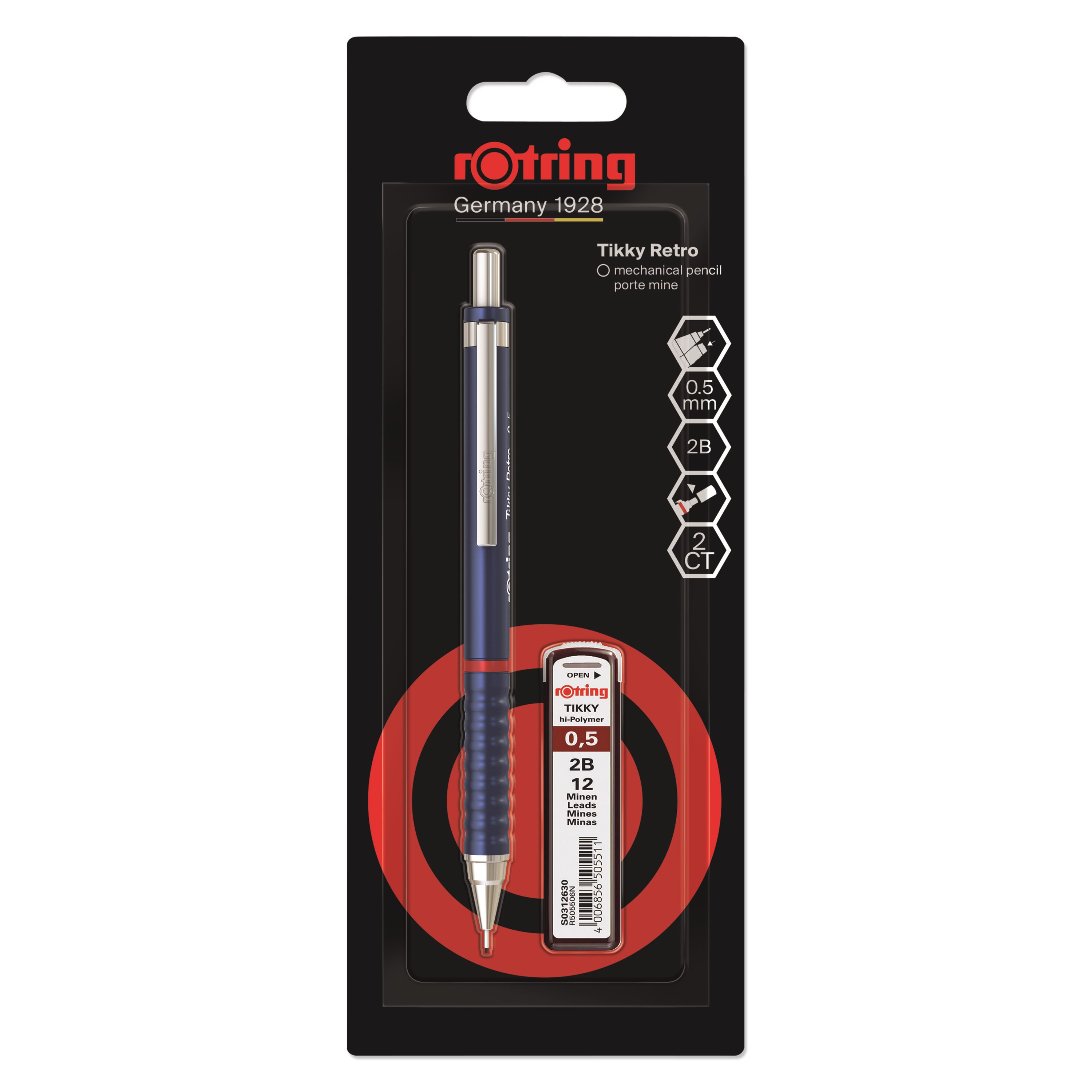 Rotring Tikky Retro Mechanical Pencil Set | 2B Lead 0.5 mm | Blue Barrel - Utensilien Zum Schreiben Und Zeichnen