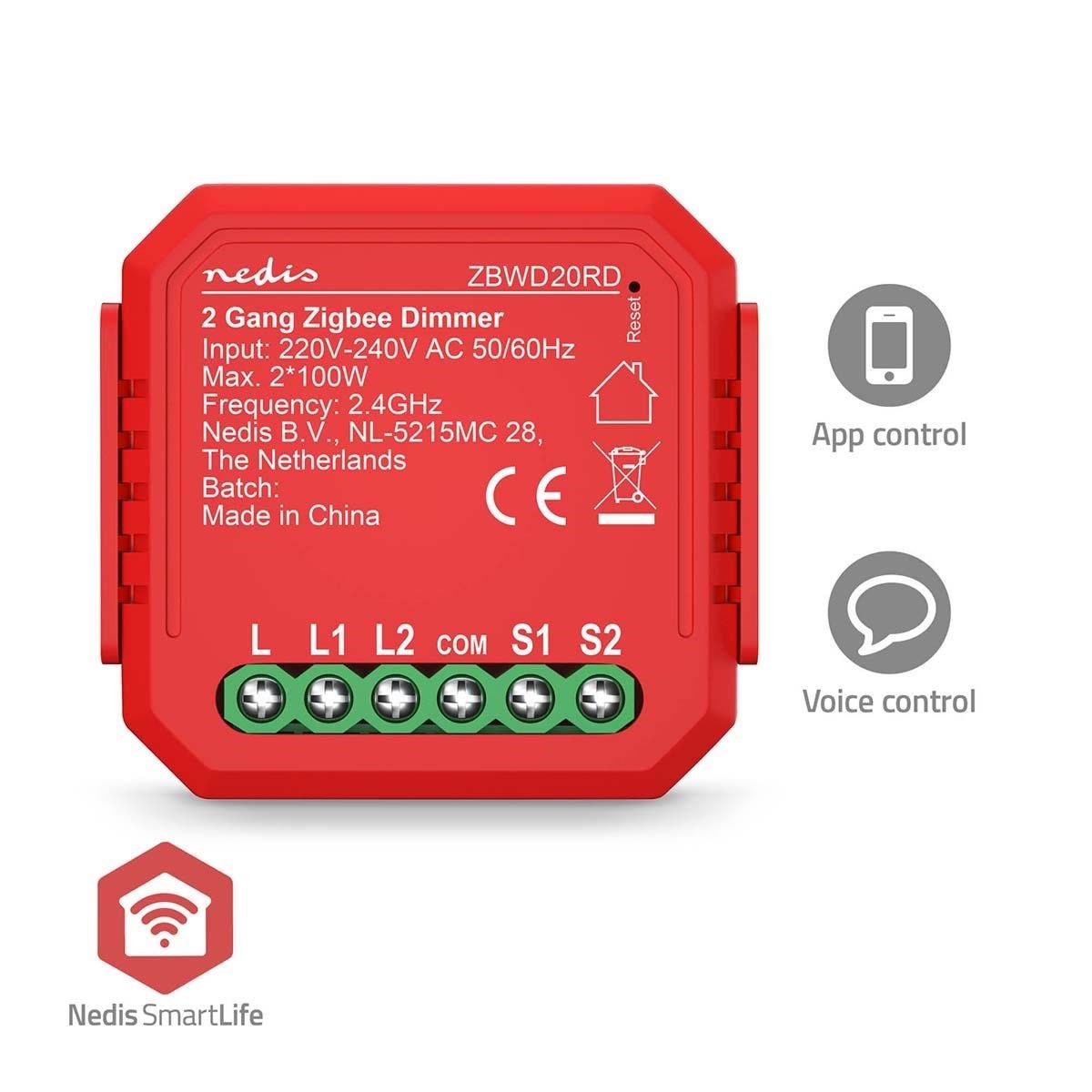 Nedis Smartlife Switch Zigbee 3.0 2x100 W Terminal Connection Red - Smart Home Zbwd20rd