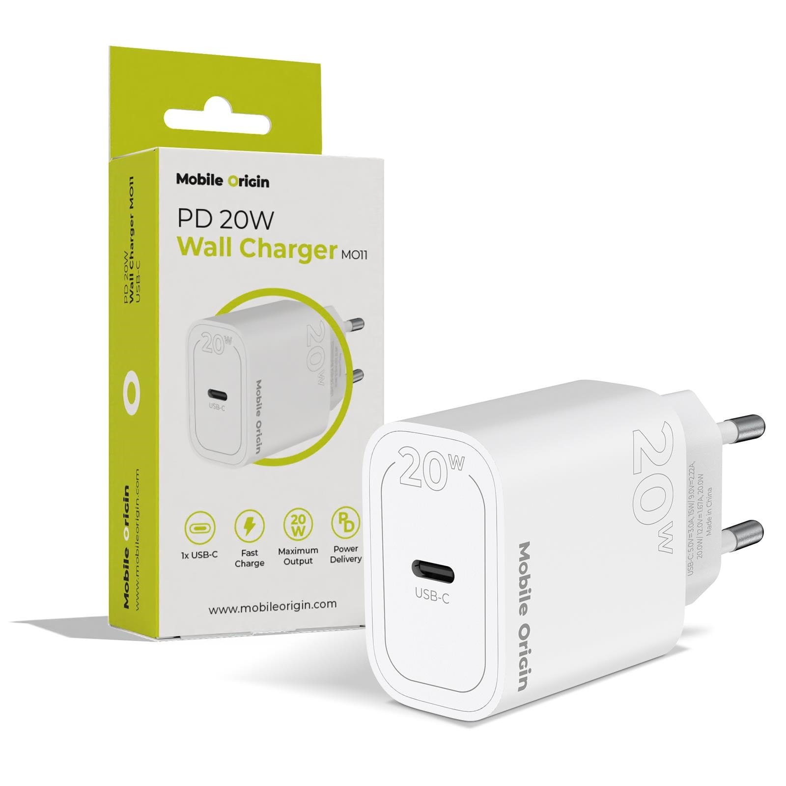 Mobile Origin Pd20w Wall Charger Mo11 - White - 1 Usb-c - Handys Adapter Und Ladegeraete