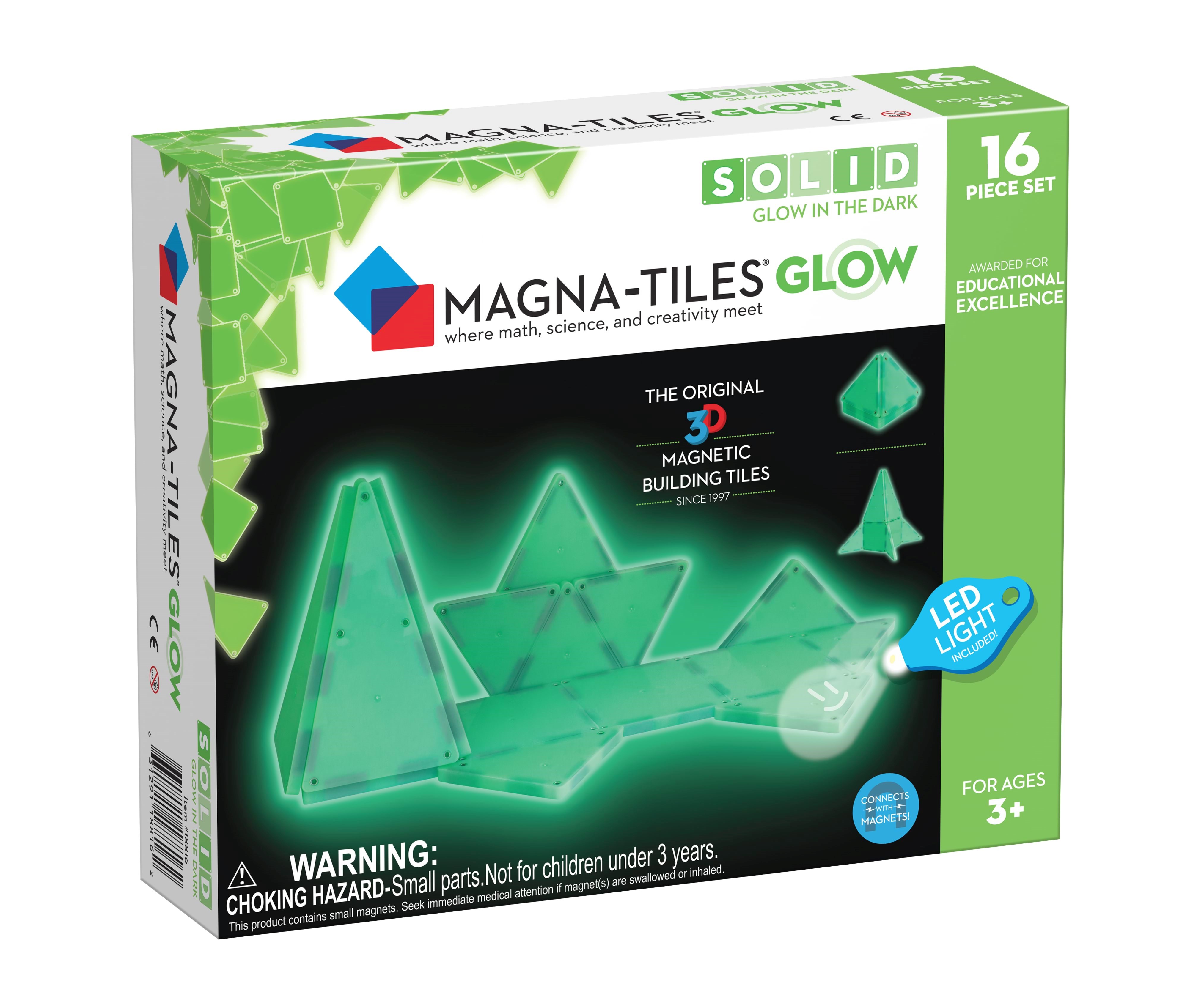 Magna-tiles Glow 16-piece Magnetic Building Set - Bausets 90215