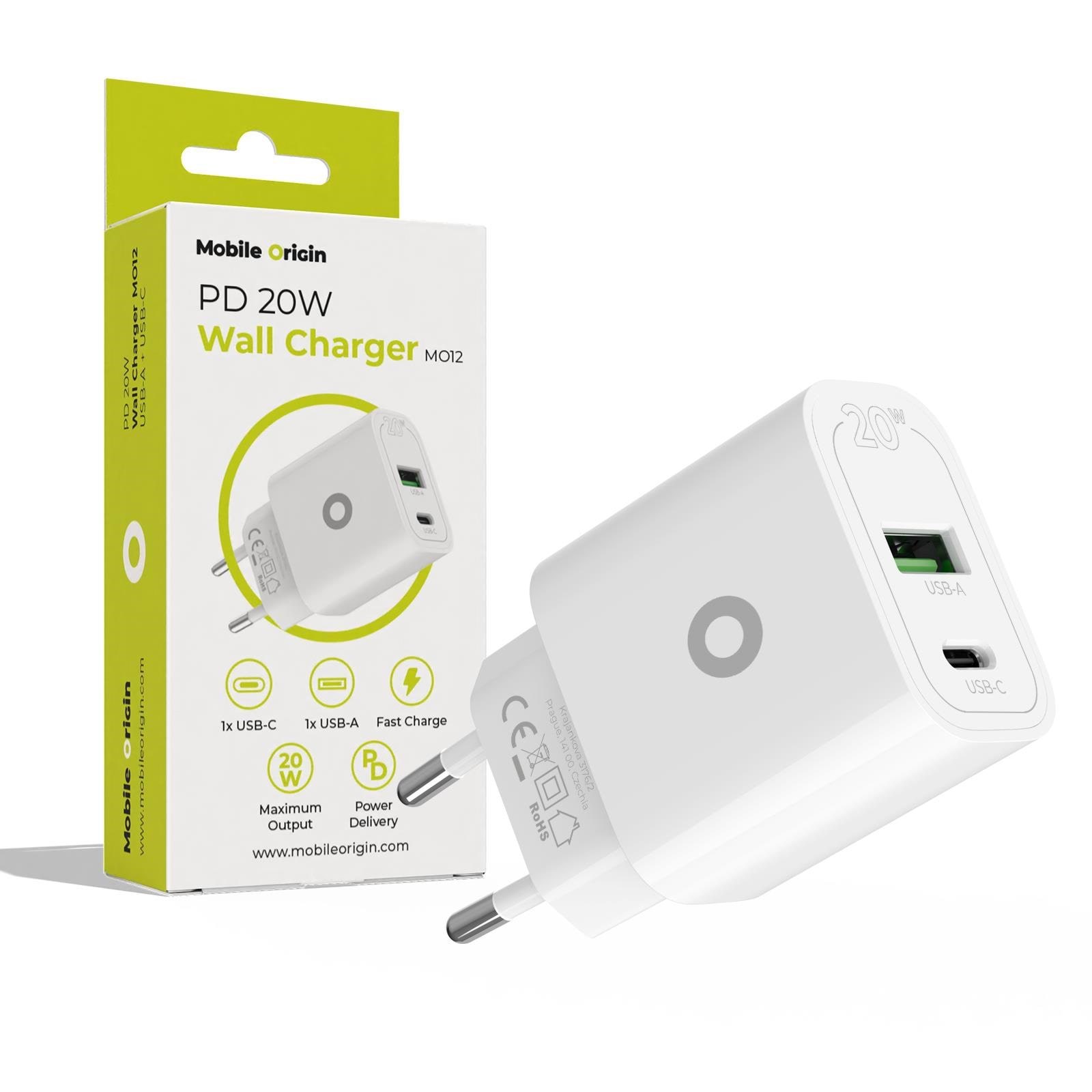 Mobile Origin Pd20w Wall Charger Mo12 - White 1 Usb-a + 1 Usb-c - Handys Adapter Und Ladegeraete