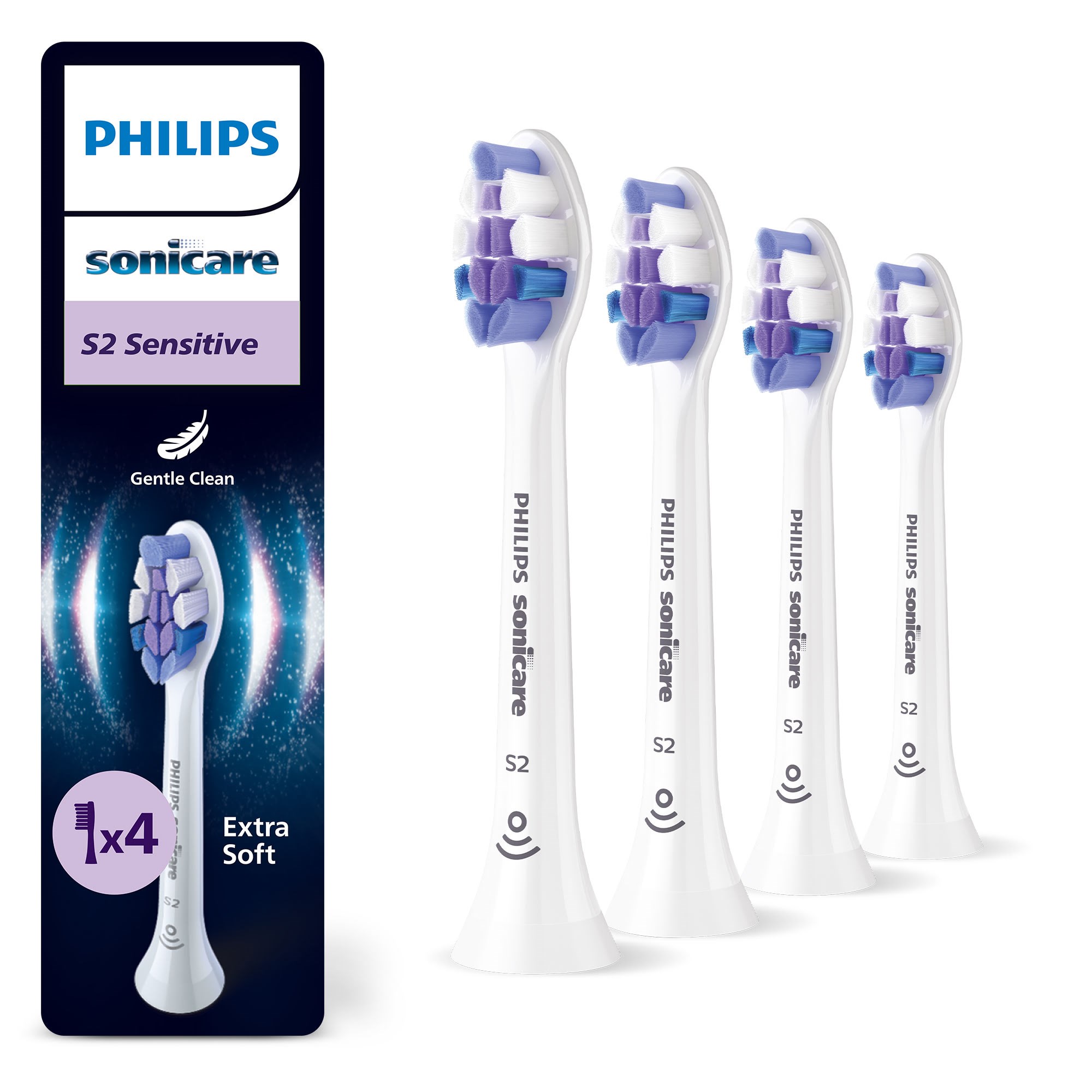 Philips Bürstenköpfe Sonicare S2 Sensitive - White - 4 Pcs - Elektrische Zahnbuersten