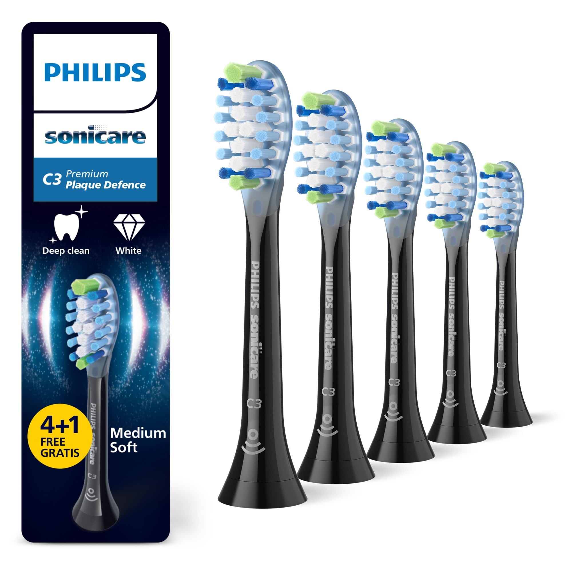 Philips Bürstenköpfe Sonicare Premium Plaque Defence - Black - 4+1 Pcs - Elektrische Zahnbuersten Hx9045/88