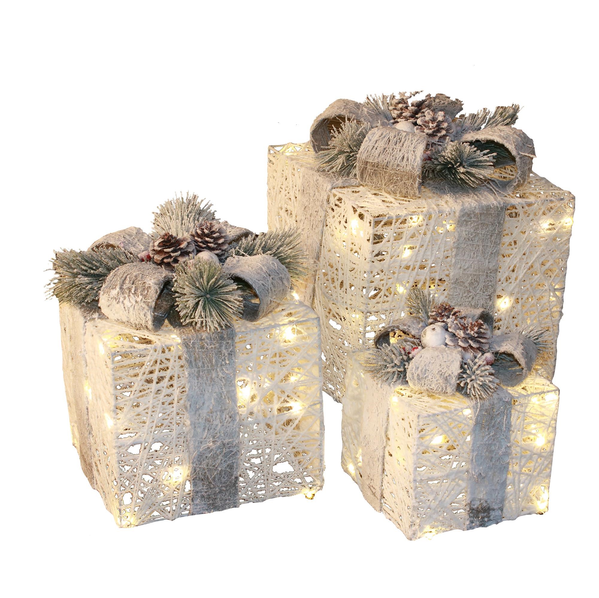 Nordic Winter Christmas Gifts W/lights - Set of 3 Pcs - White - Einrichtung