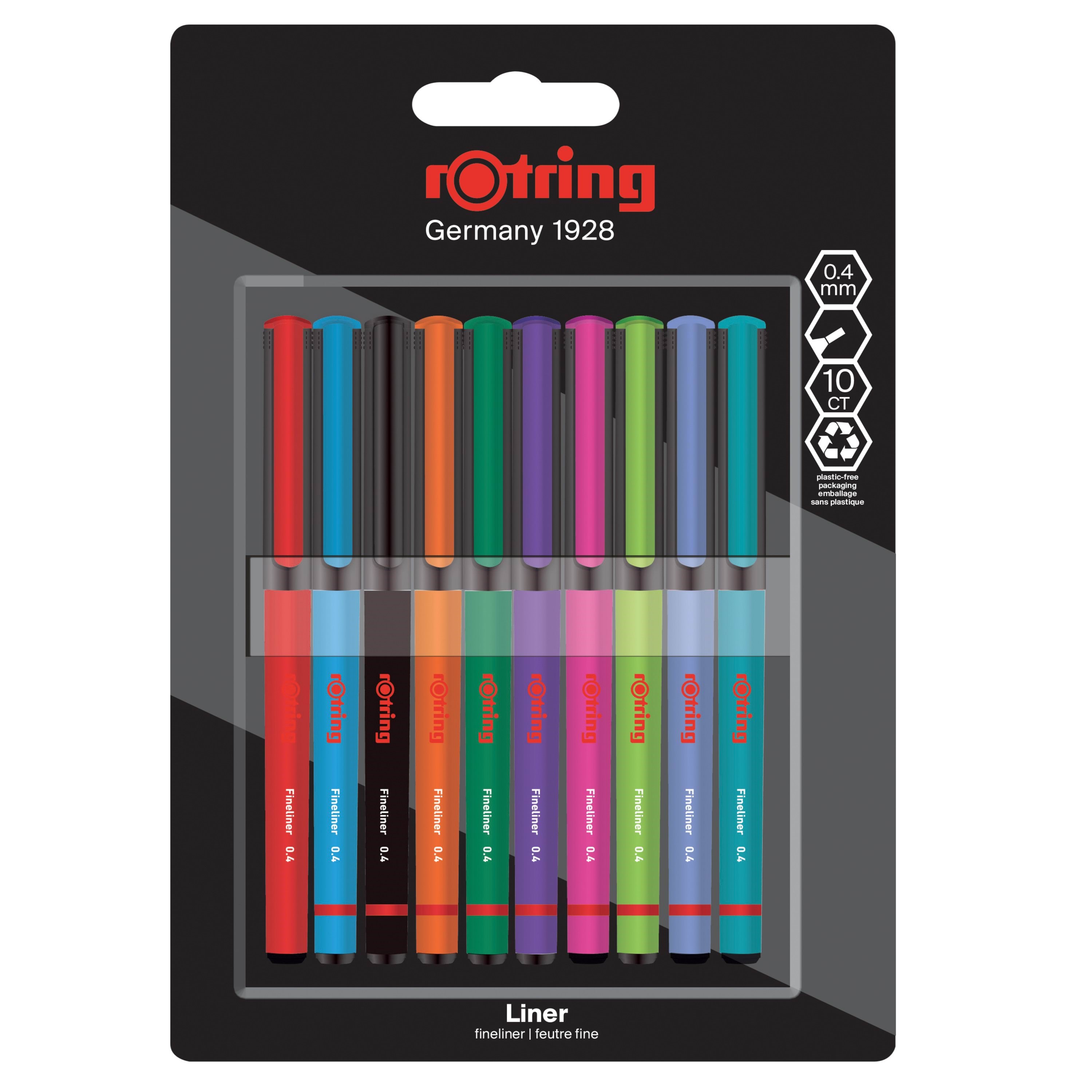 Rotring Rotring Liner Fineliner Pens | 0.4 mm | Colouring Pens For Writing & Drawing | Assorted Colours | 10 Count - Utensilien Zum Schreiben Und 